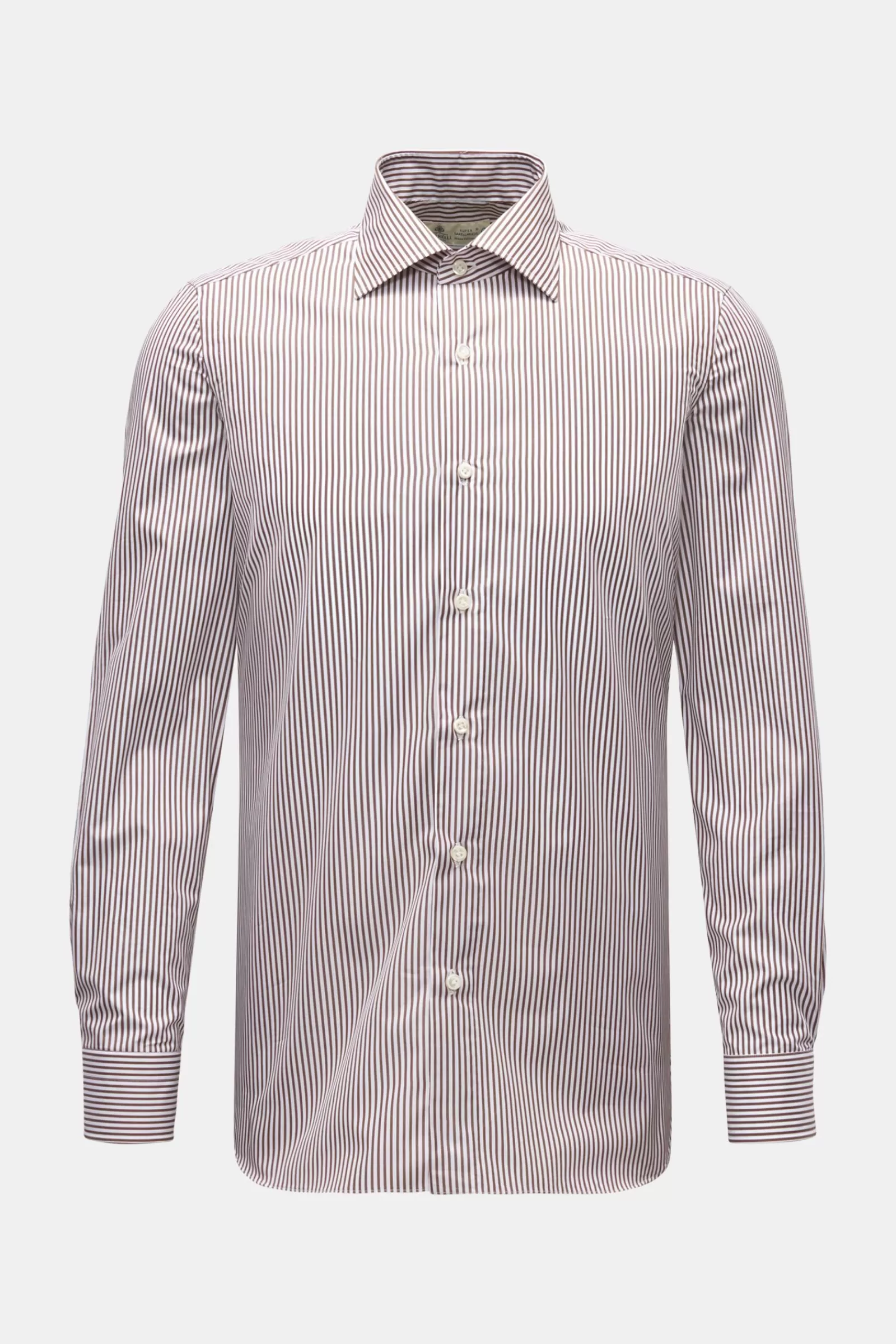 Business Shirt Shark Collar Brown/White Striped>Borrelli Flash Sale