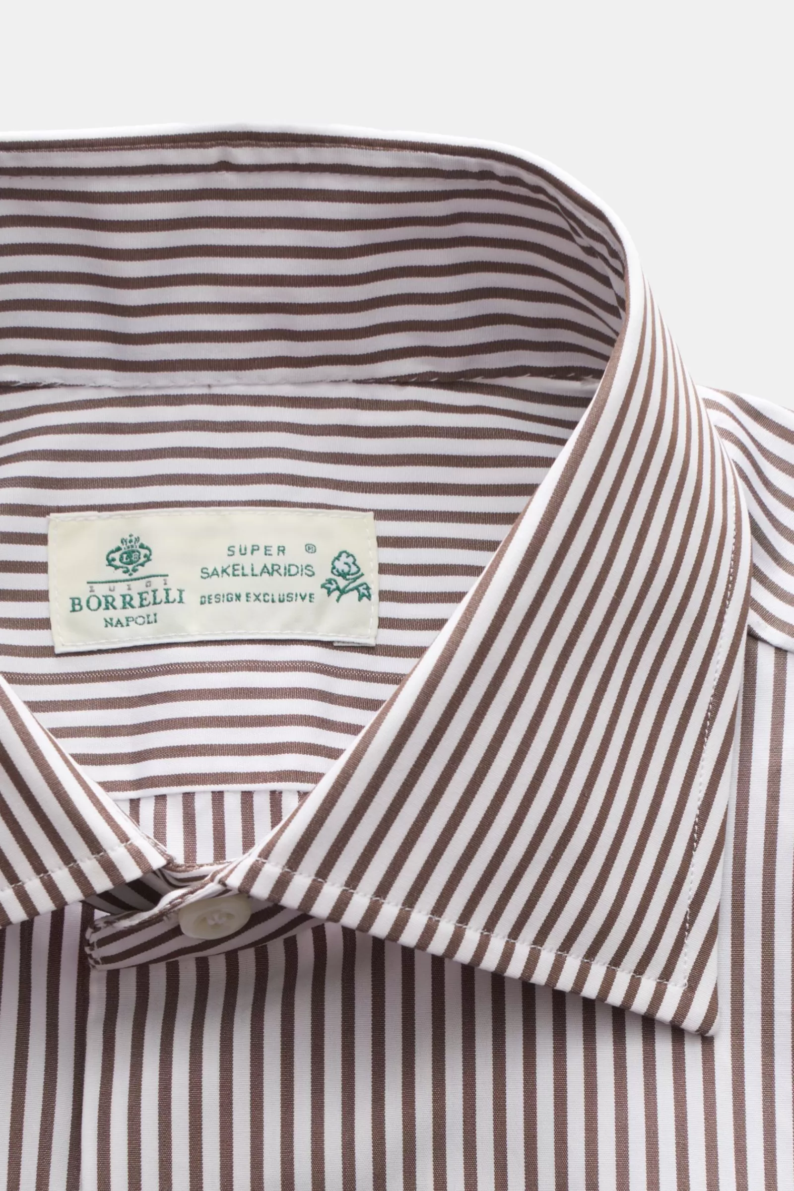 Business Shirt Shark Collar Brown/White Striped>Borrelli Flash Sale