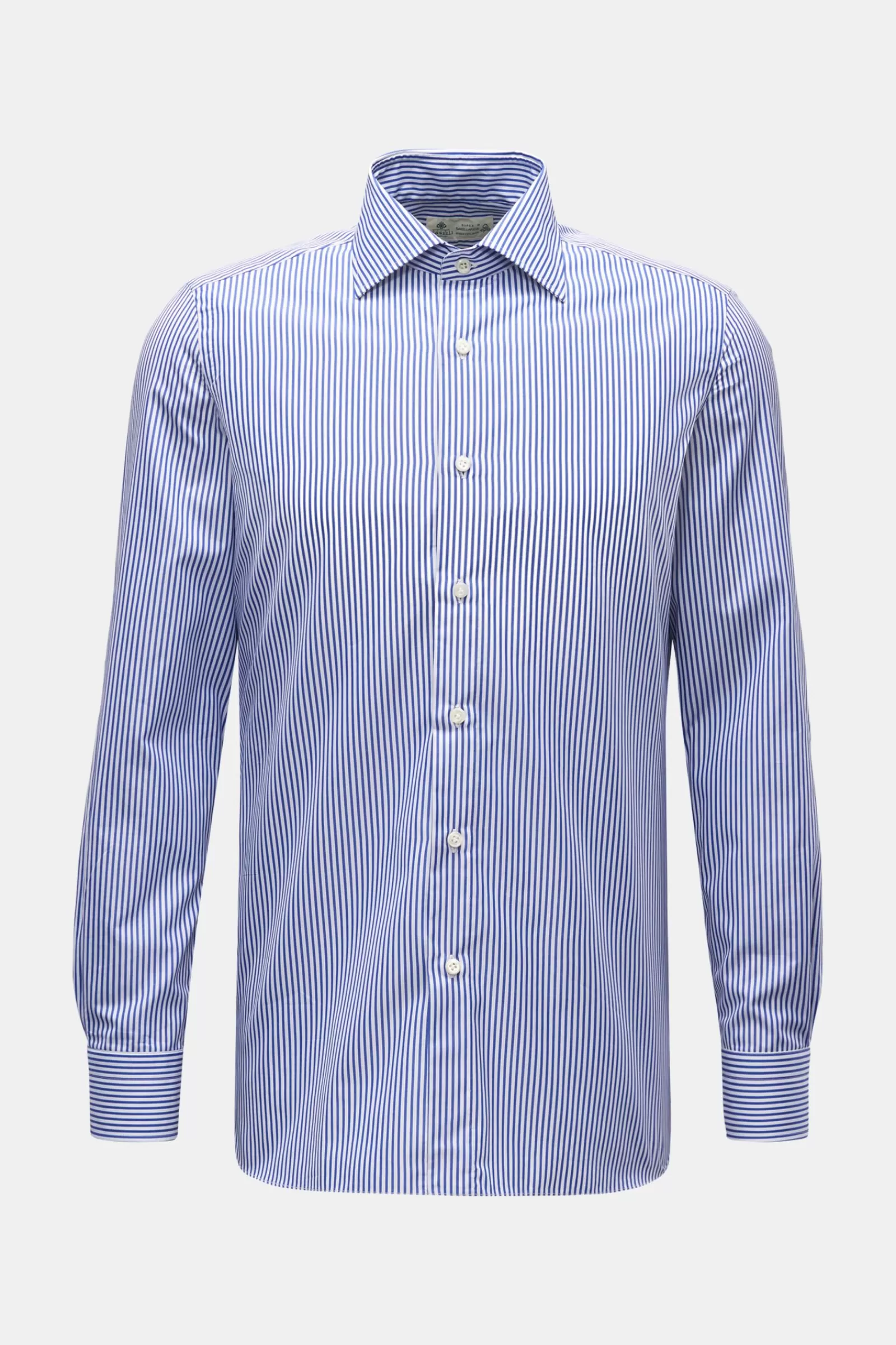 Business Shirt Shark Collar Dark Blue/White Striped>Borrelli Best