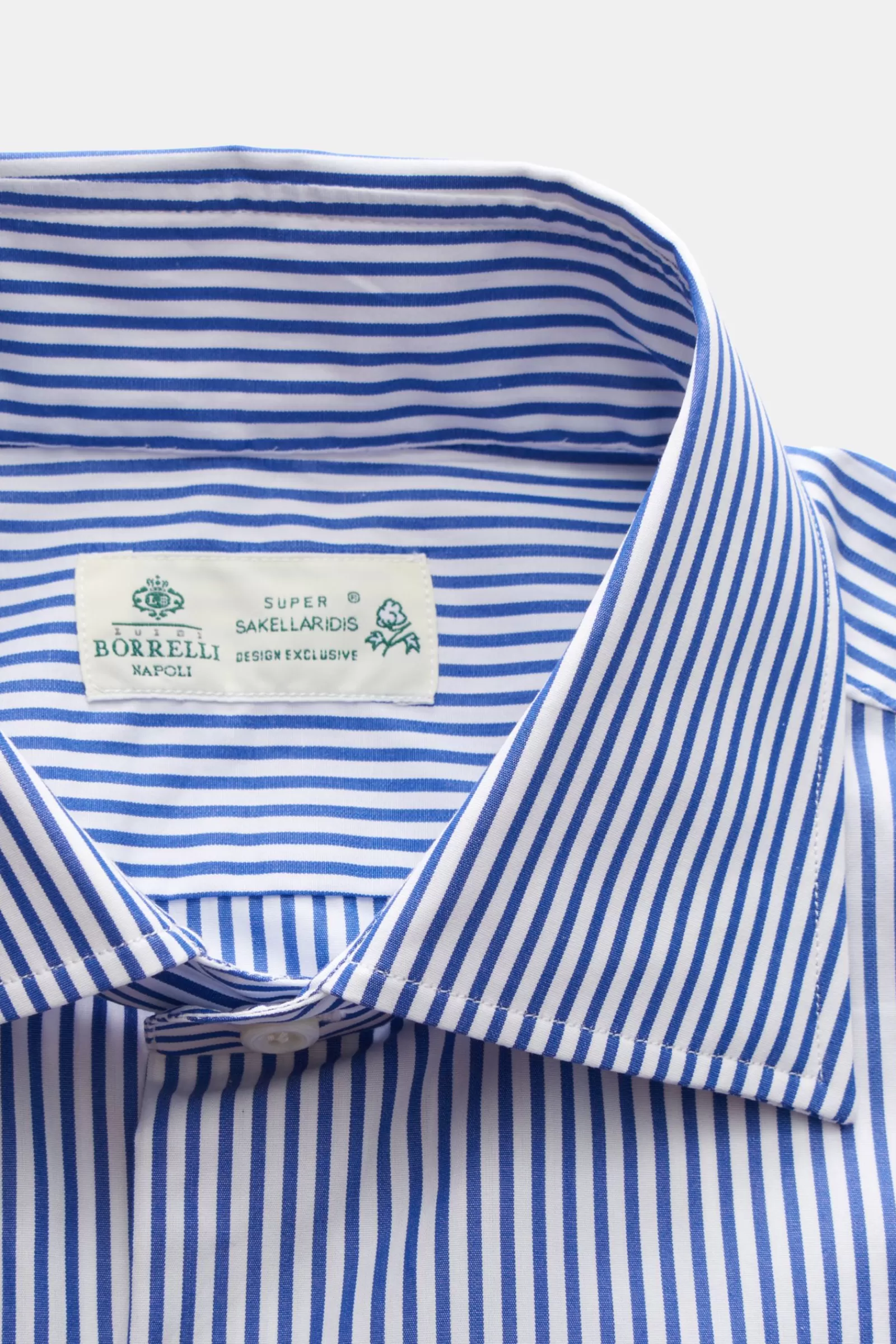 Business Shirt Shark Collar Dark Blue/White Striped>Borrelli Best