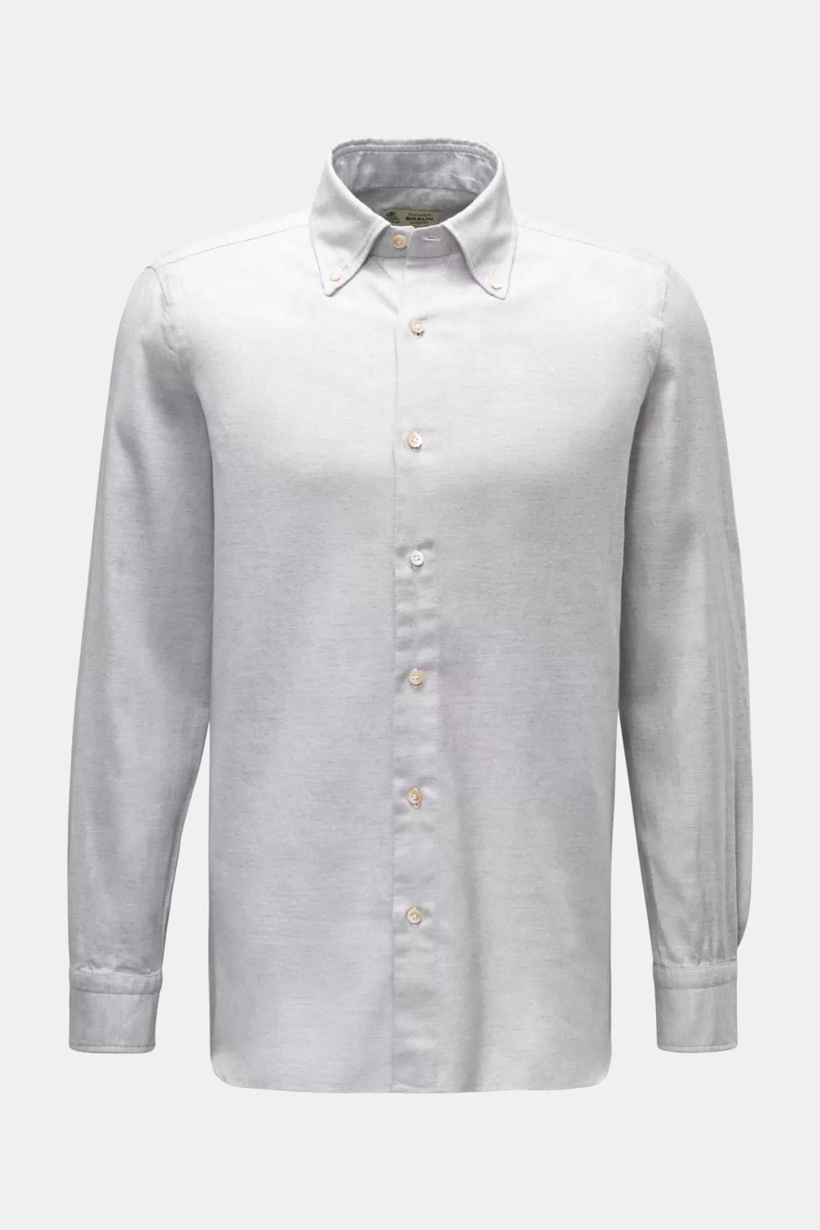 Flannel Shirt 'Gable' Button-Down Collar Light Grey>Borrelli Fashion