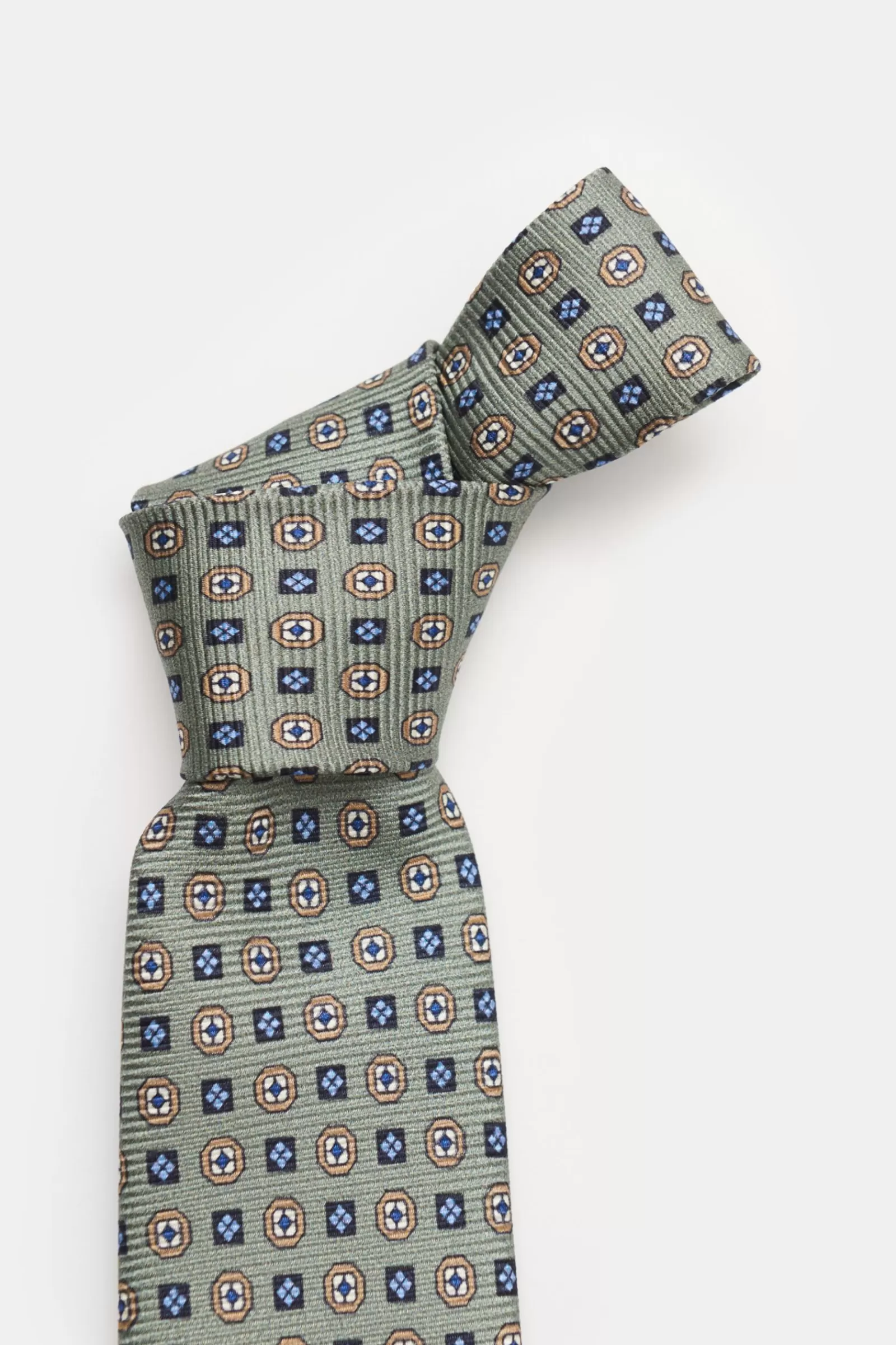 Silk Tie Grey-Green Patterned^Borrelli Outlet