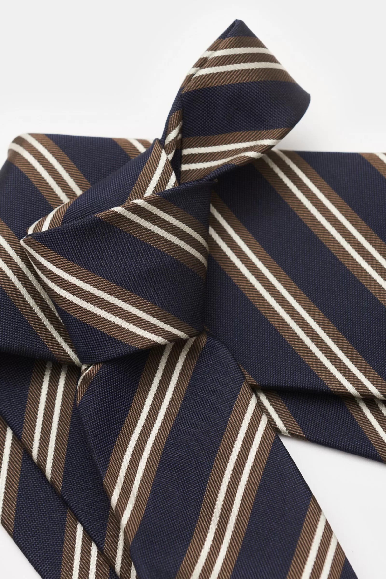 Silk Tie Navy/Brown/Silver-Grey Striped^Borrelli Hot