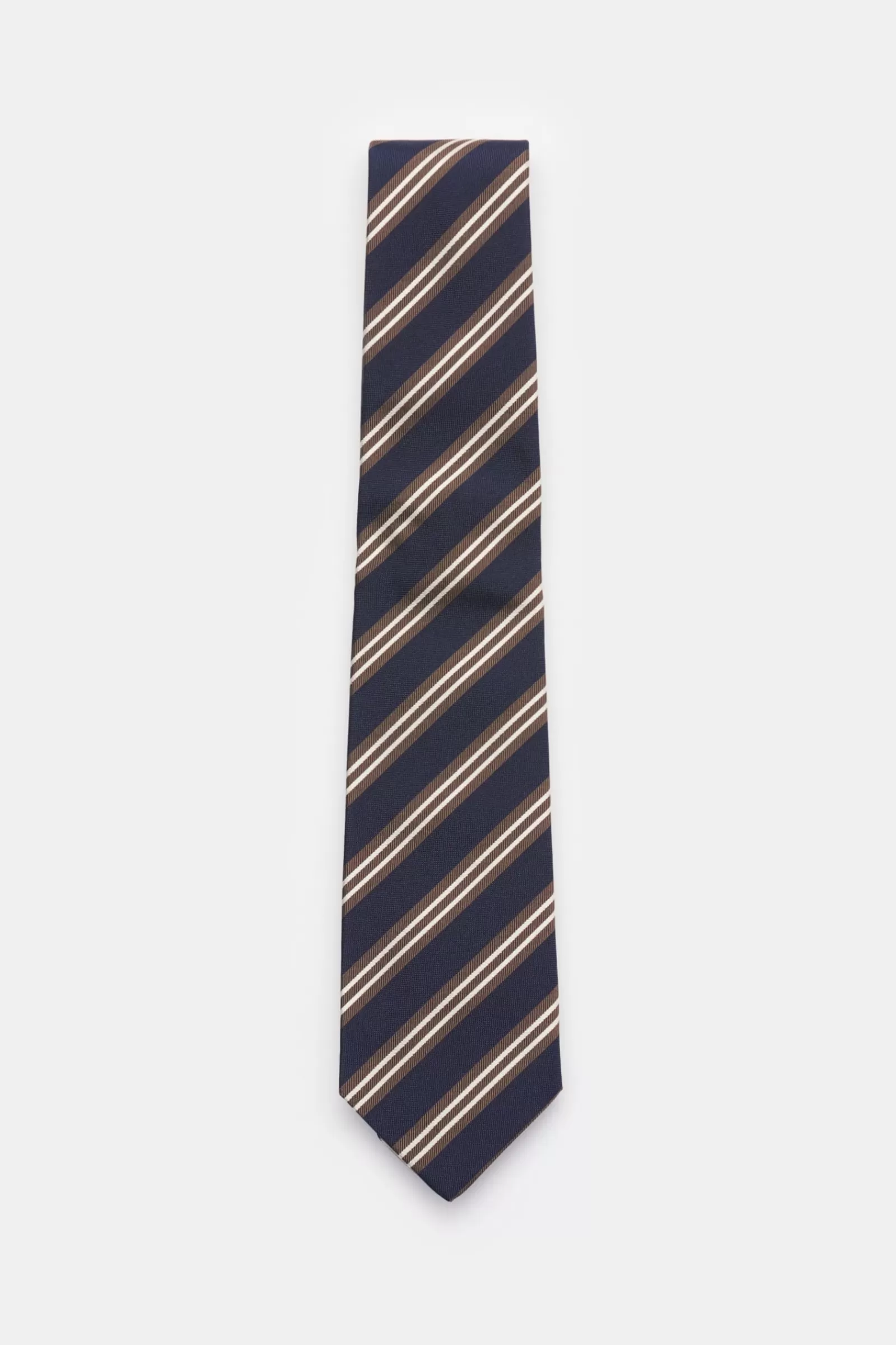 Silk Tie Navy/Brown/Silver-Grey Striped^Borrelli Hot