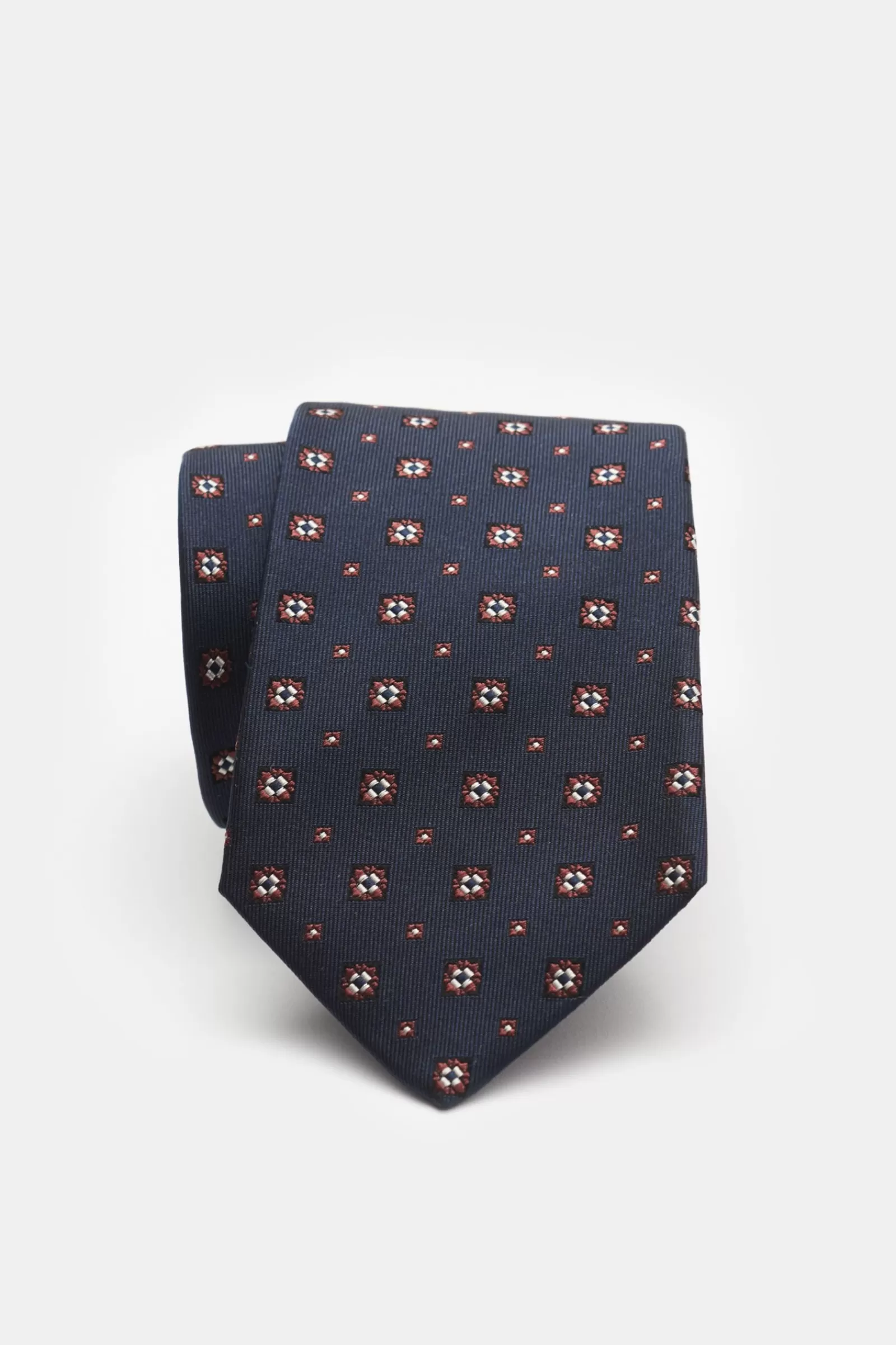 Silk Tie Navy/Brown/White Patterned^Borrelli Online