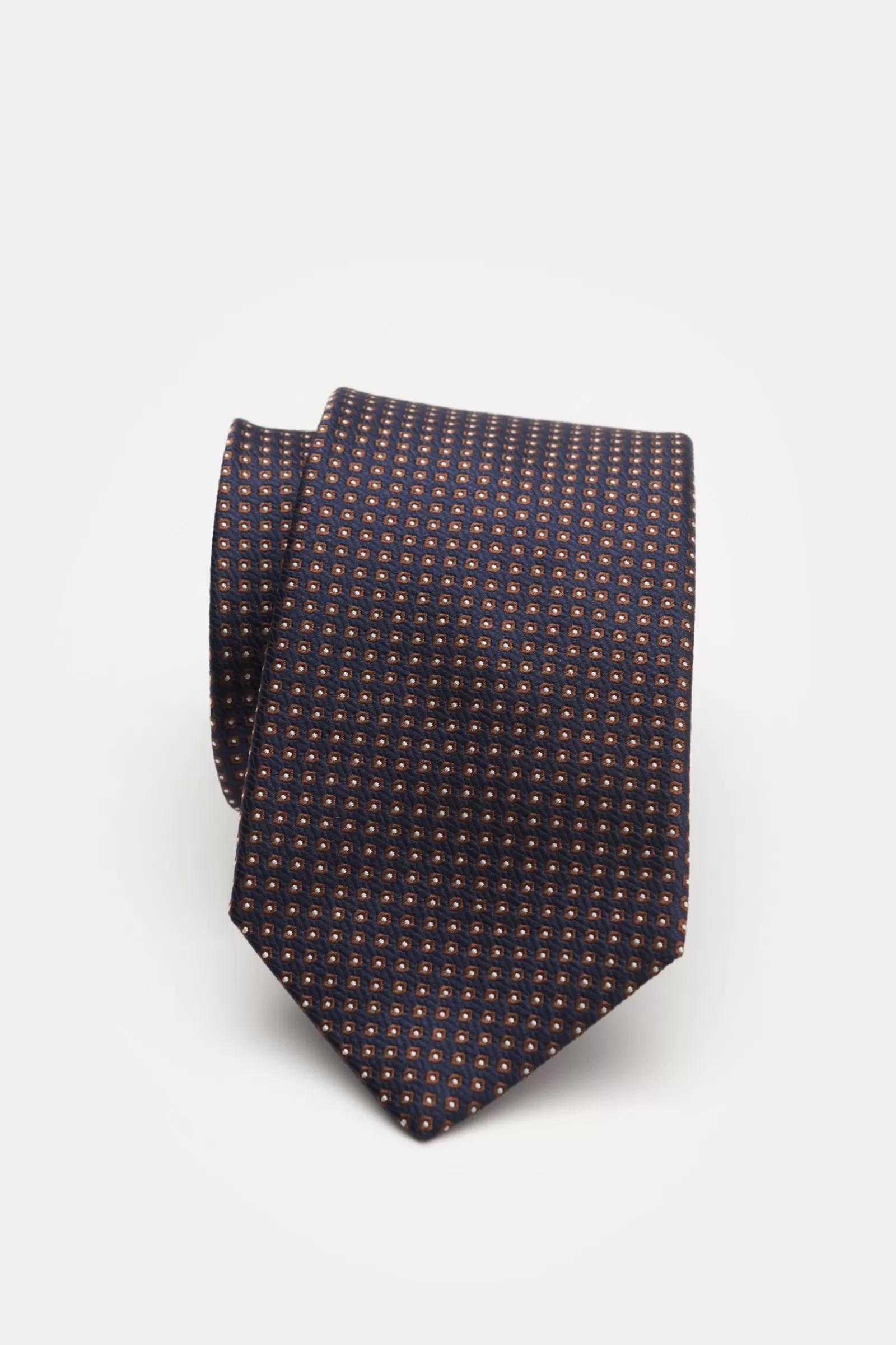 Silk Tie Navy/Brown/White Polka Dot^Borrelli New