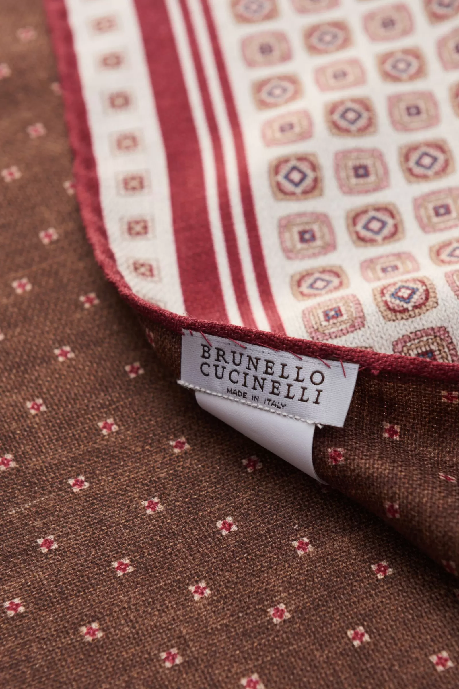 Pocket Square Cream/Burgundy Patterned^Brunello Cucinelli Online