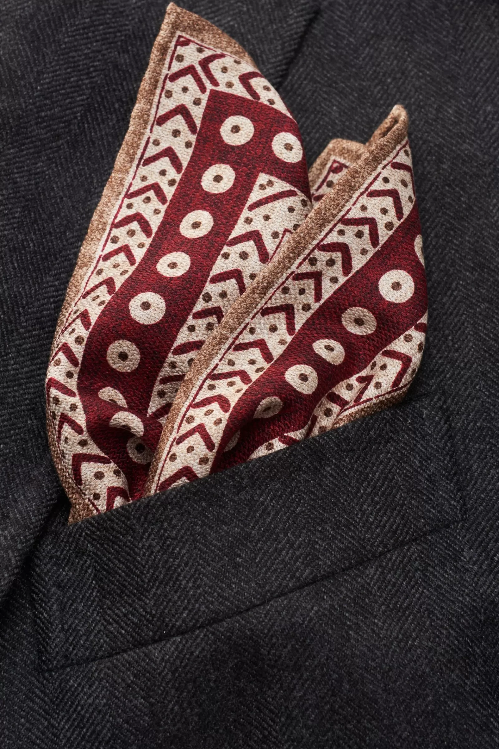 Pocket Square Grey-Brown/Burgundy Patterned^Brunello Cucinelli New