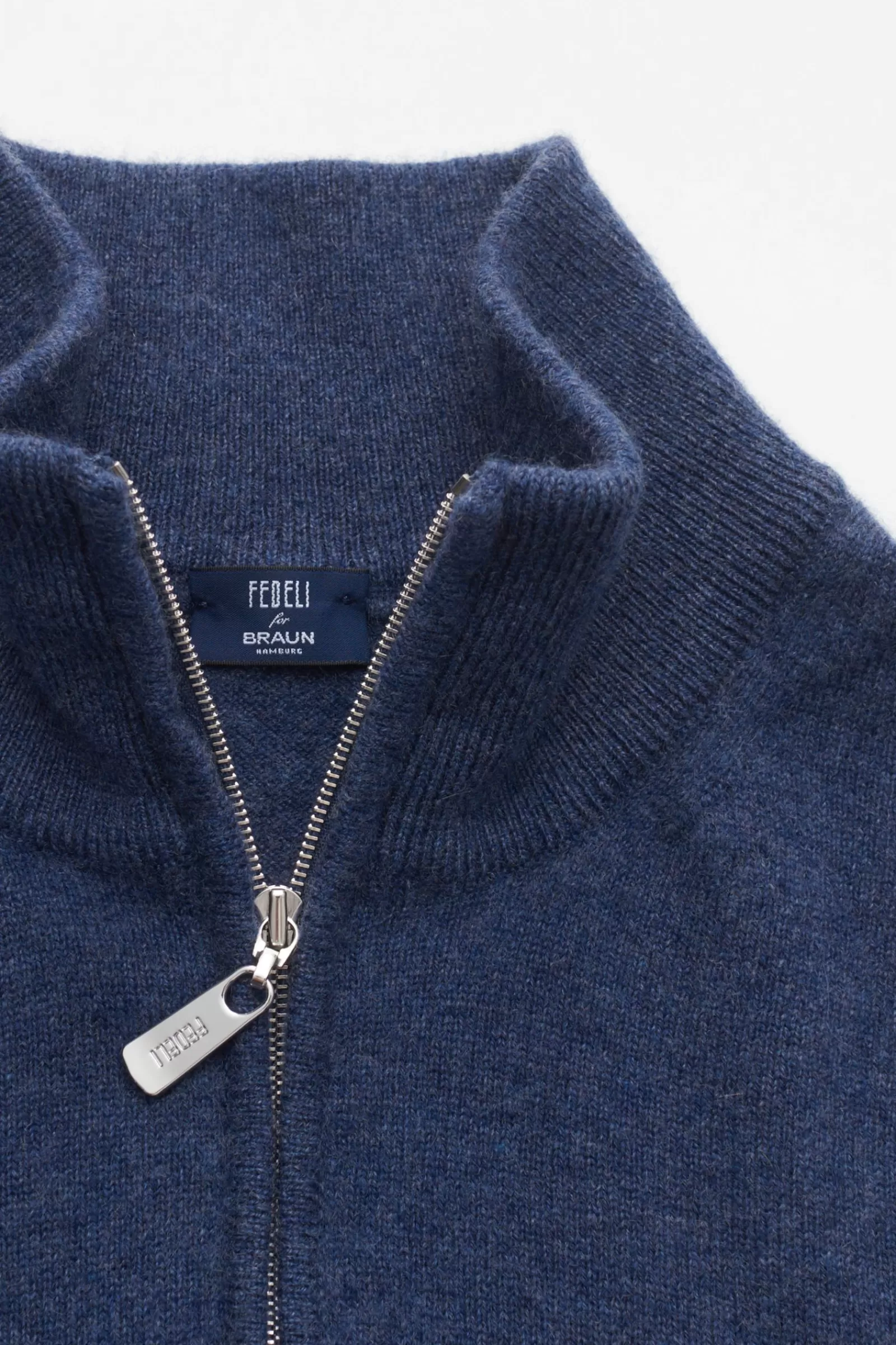 Cashmere Half-Zip Jumper 'Favonio Slim' Smoky Blue^Fedeli Outlet