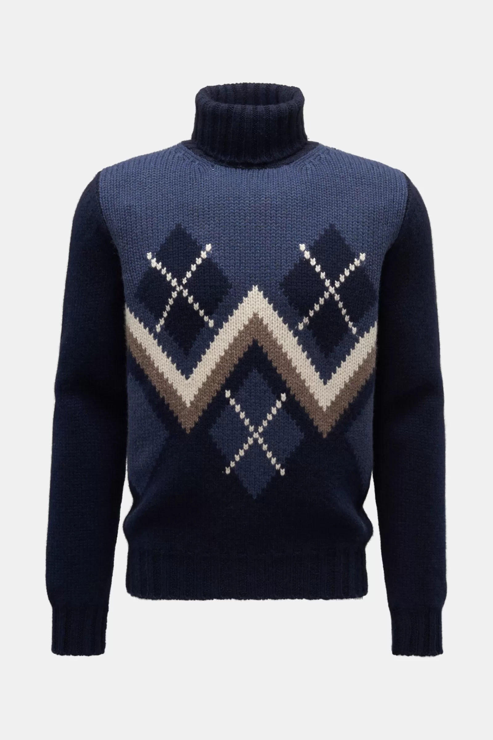 Cashmere Turtleneck Jumper Navy/Off-White Patterned^Fedeli Best