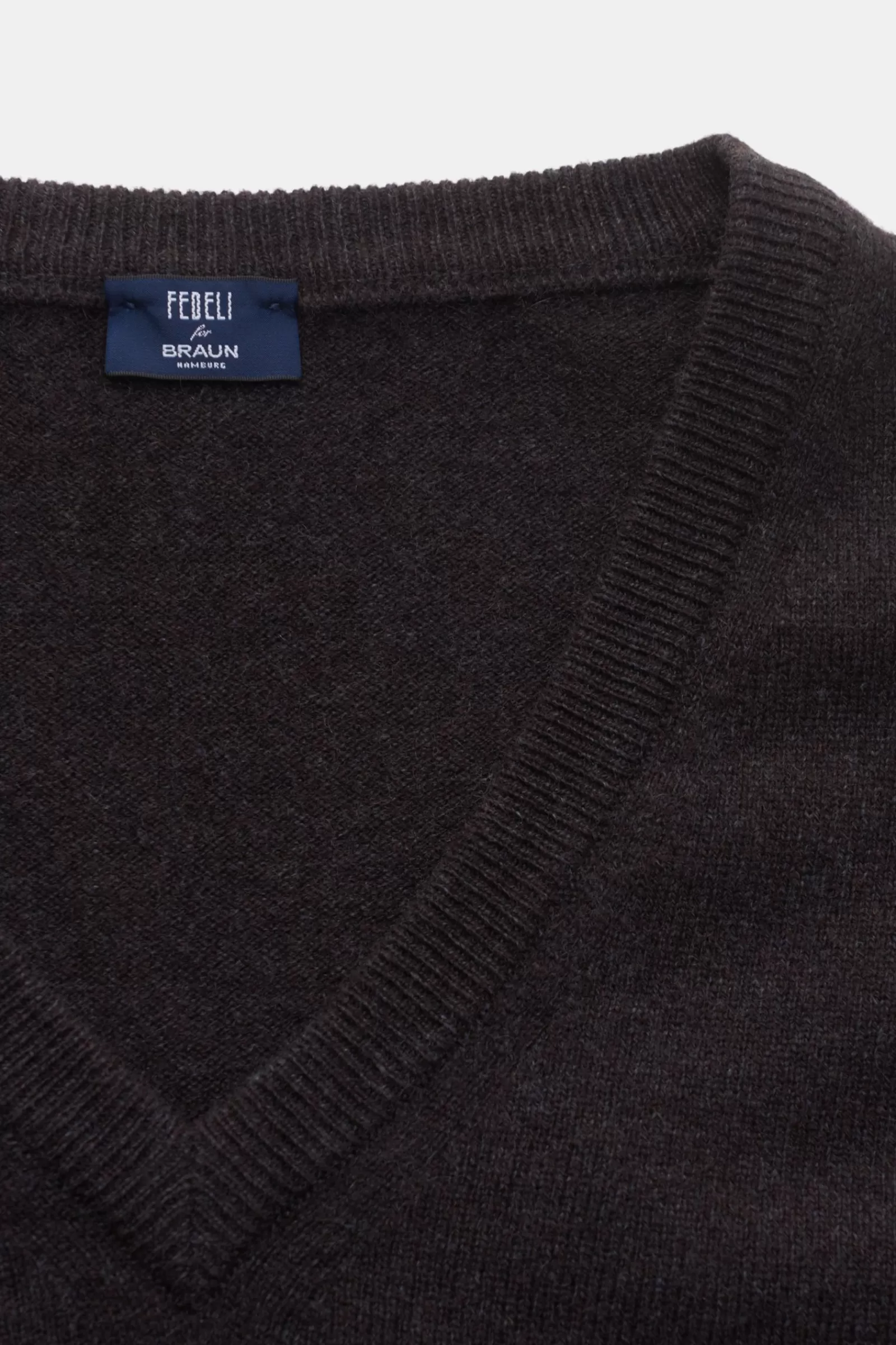 Cashmere V-Neck Jumper 'Pull Slim' Dark Brown^Fedeli Discount