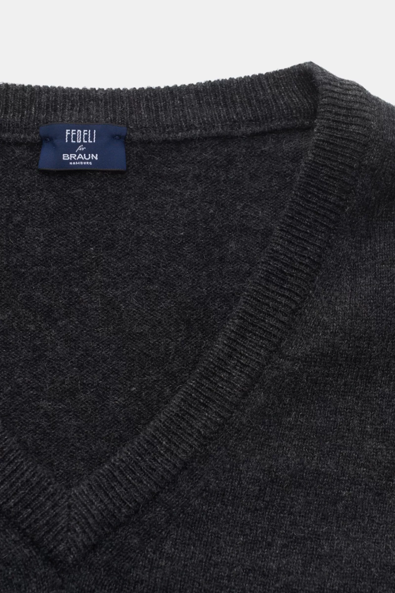 Cashmere V-Neck Jumper 'Pull Slim' Dark Grey^Fedeli Store