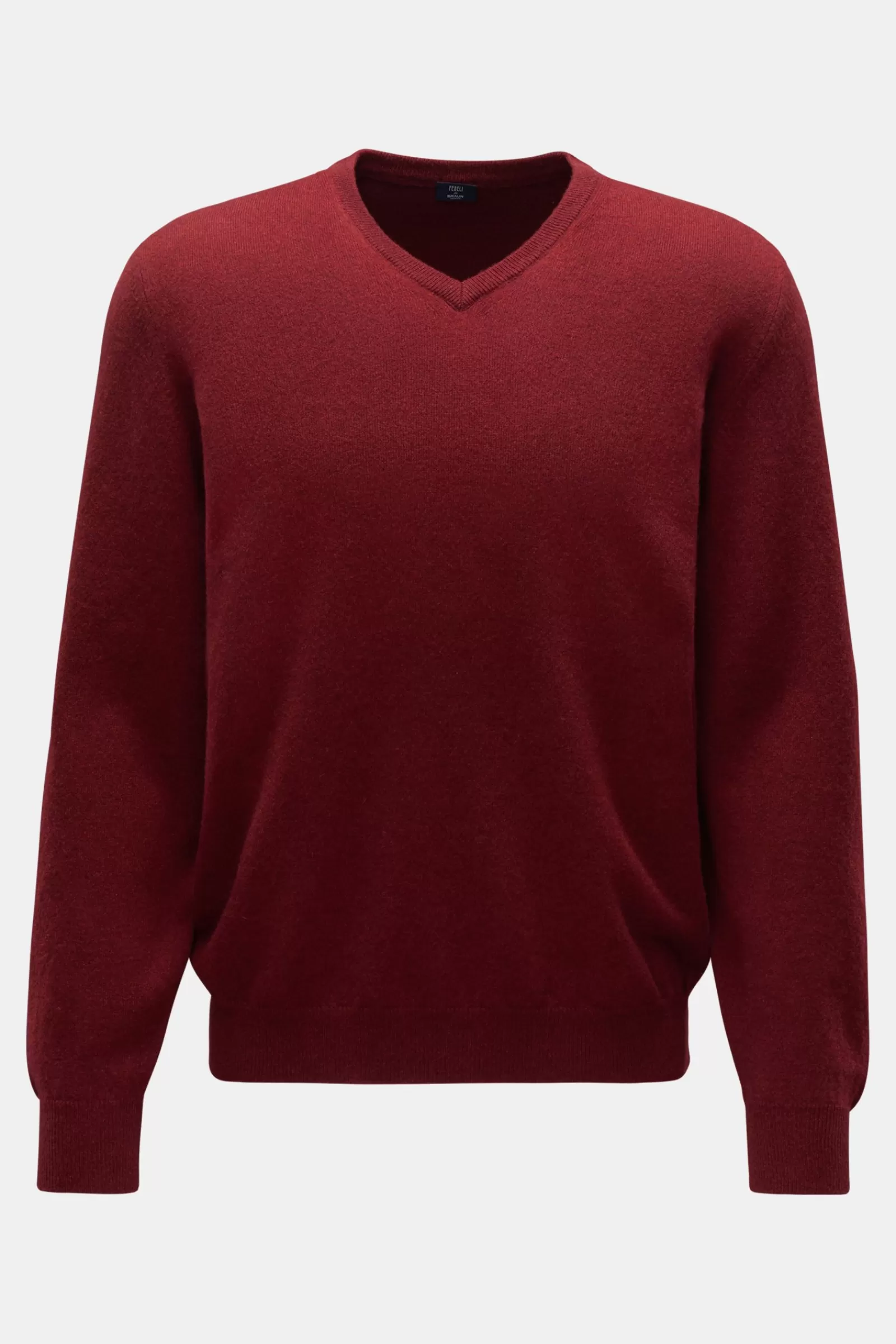 Cashmere V-Neck Jumper 'Pull Slim' Red^Fedeli Store