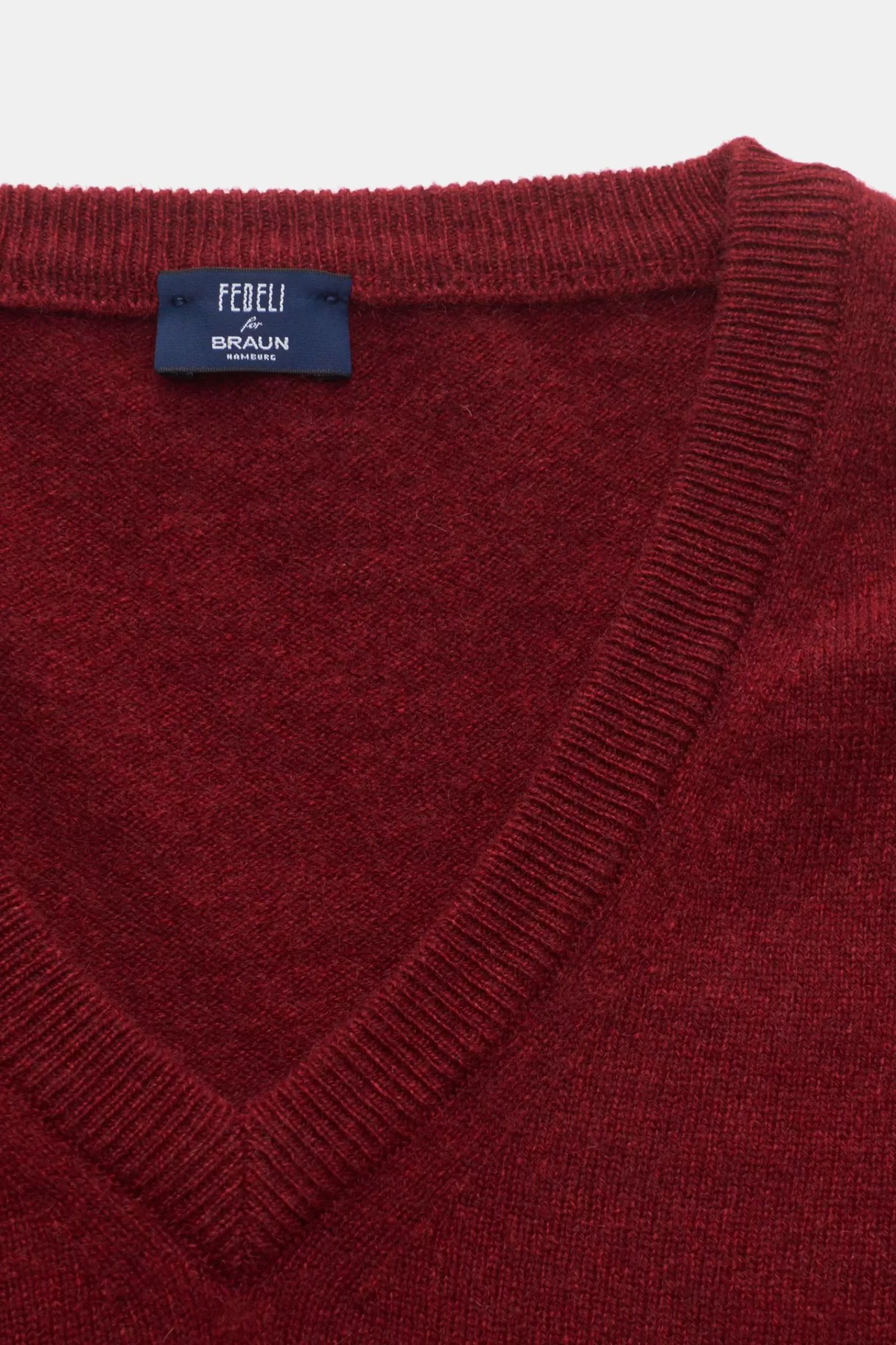 Cashmere V-Neck Jumper 'Pull Slim' Red^Fedeli Store