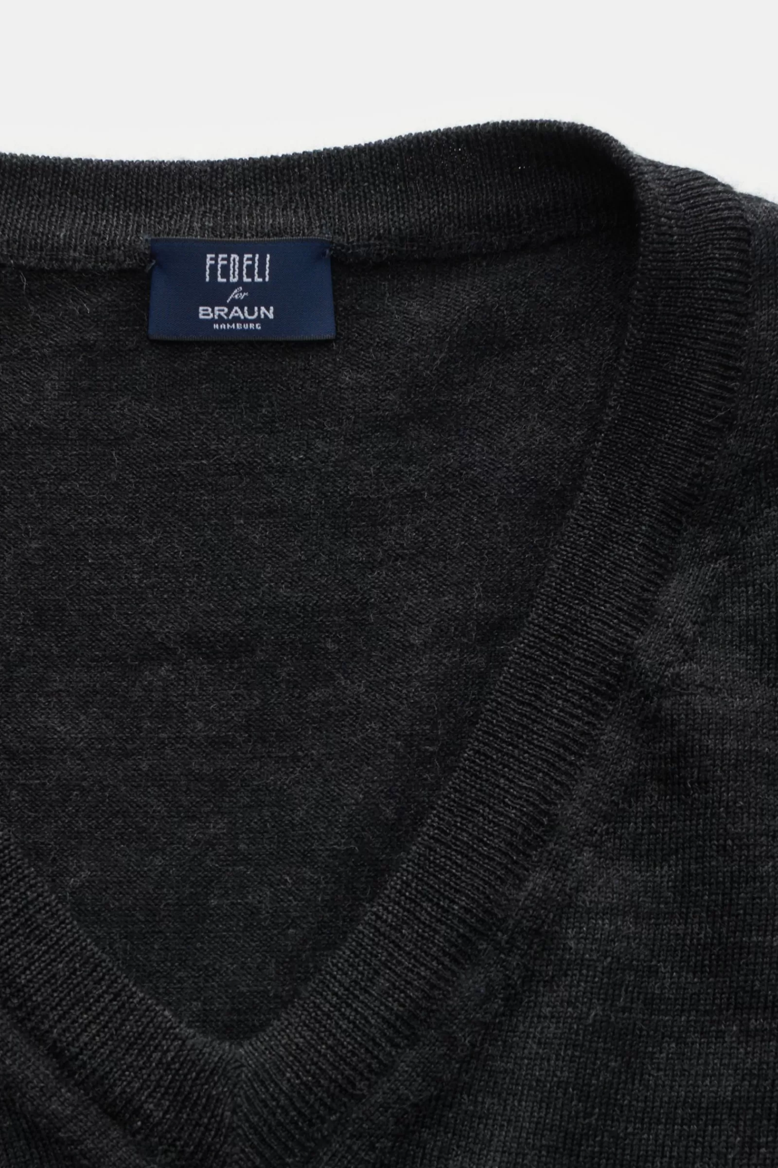 Feinstrick V-Neck Pullover Dunkelgrau^Fedeli Hot