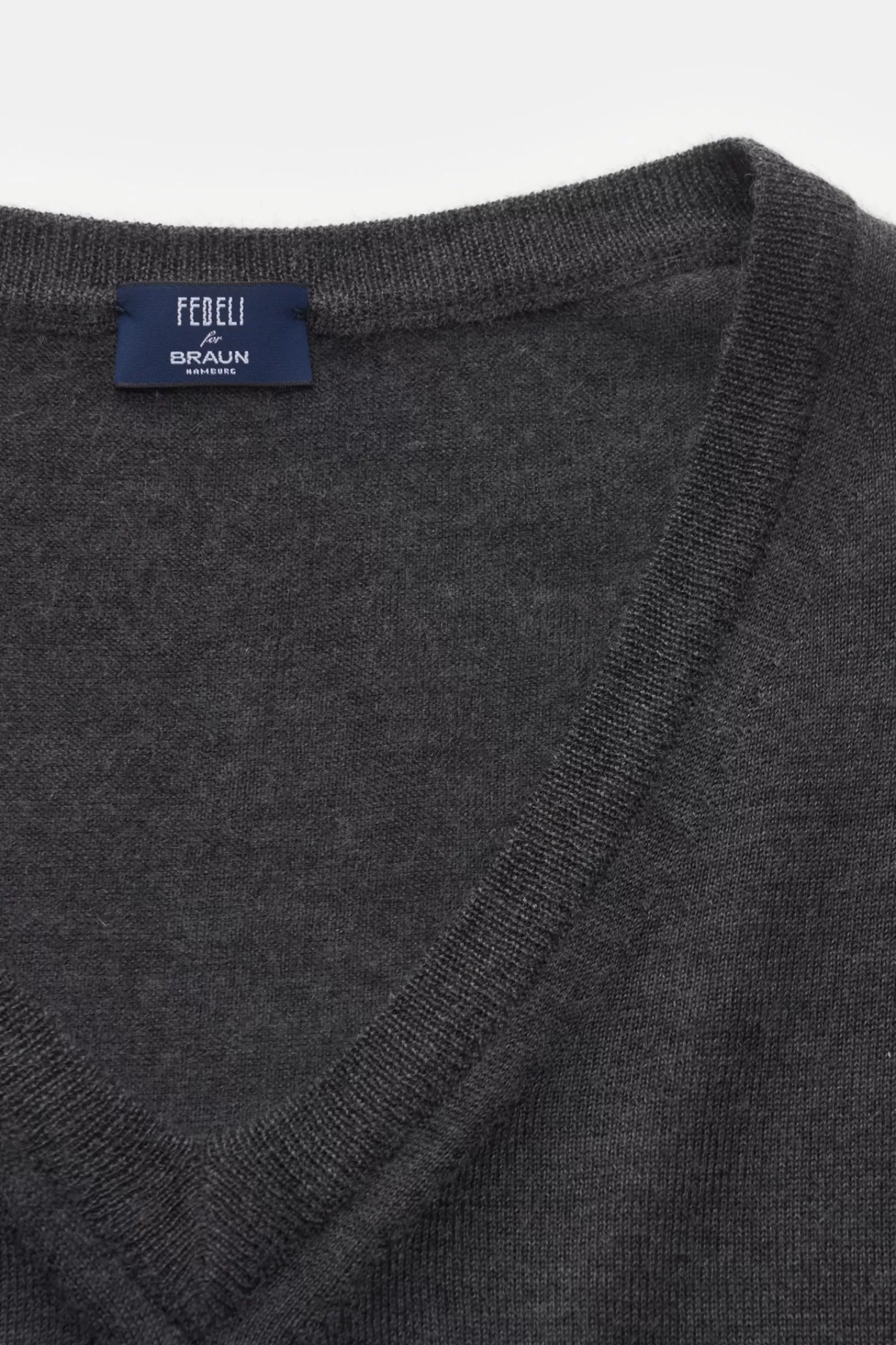 Fine Knit V-Neck Jumper Dark Grey^Fedeli Best