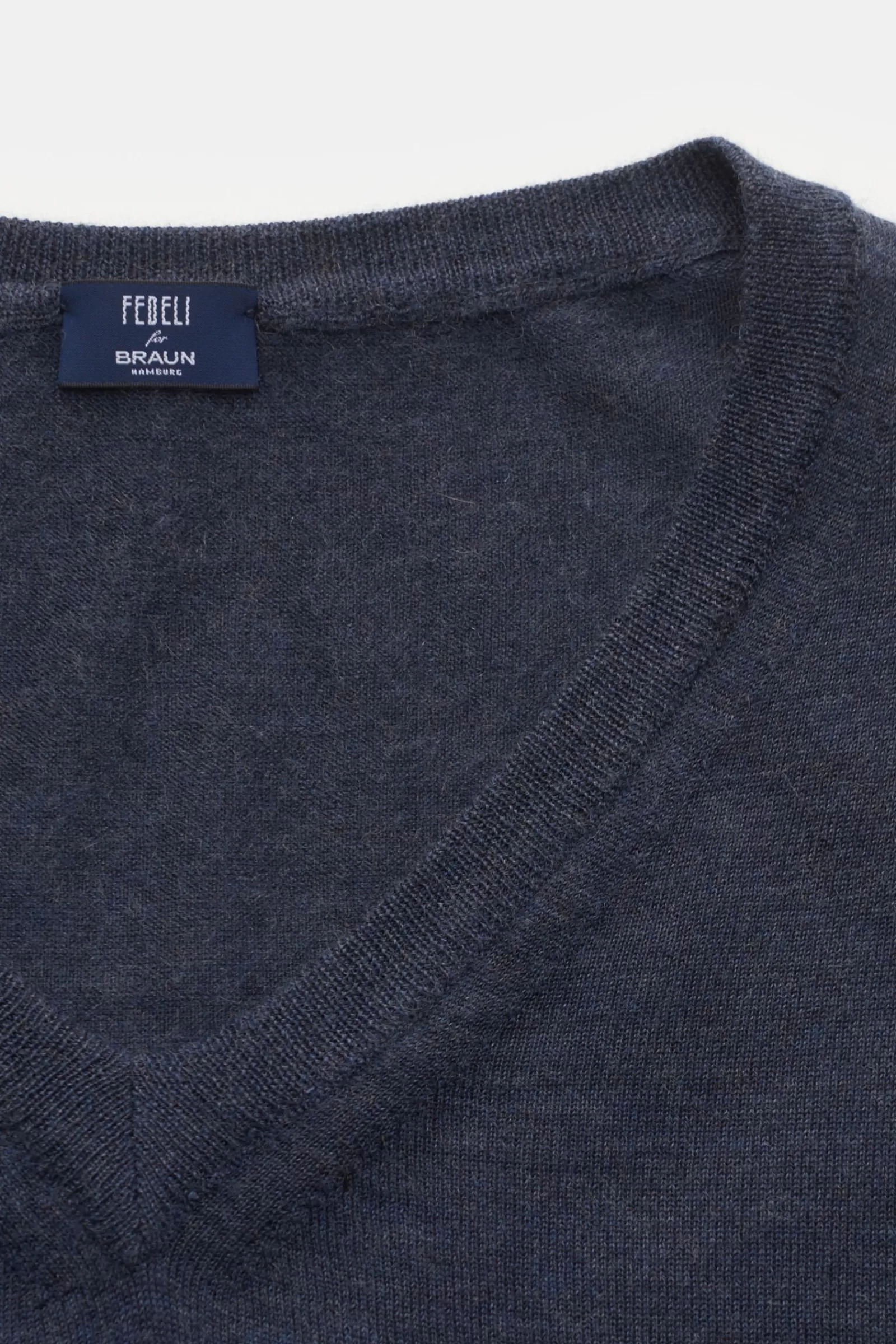 Fine Knit V-Neck Jumper Grey-Blue^Fedeli Clearance