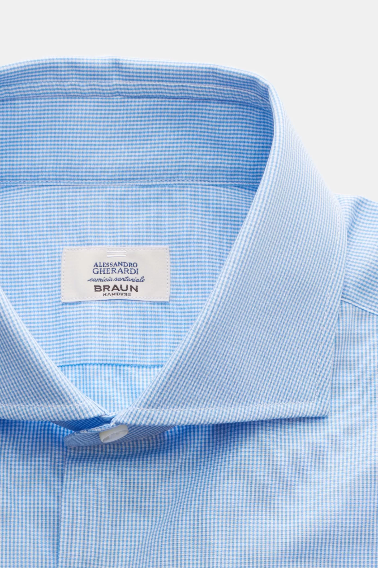 Business Shirt Shark Collar Light Blue/White Checked>Gherardi Sale