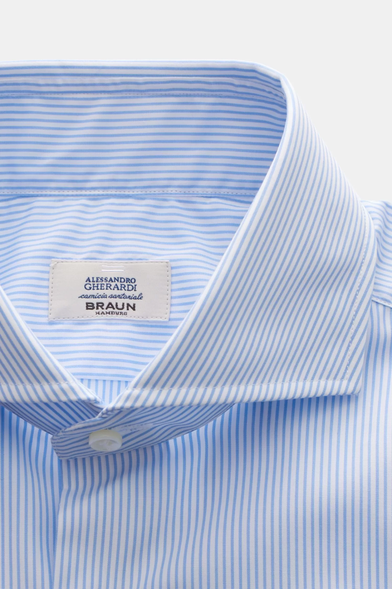 Business Shirt Shark Collar Light Blue/White Striped>Gherardi Store