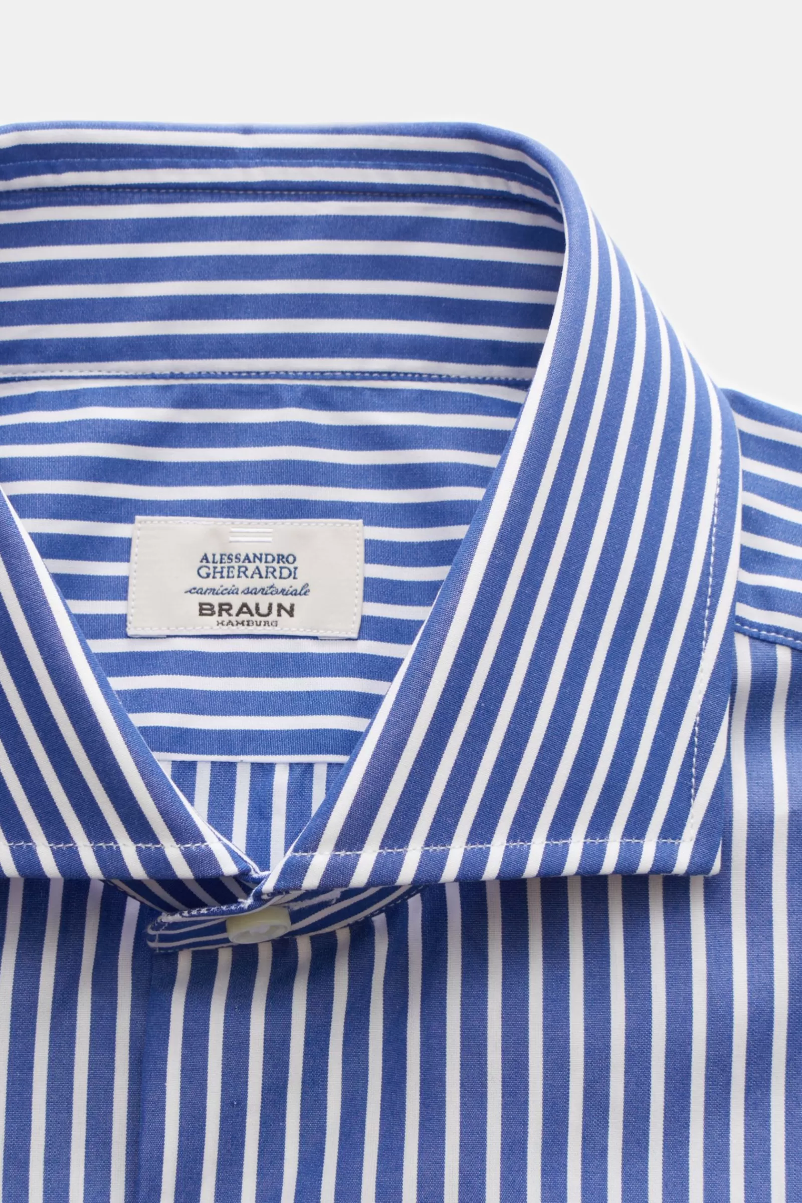 Business Shirt Shark Collar Navy/White Striped>Gherardi Best