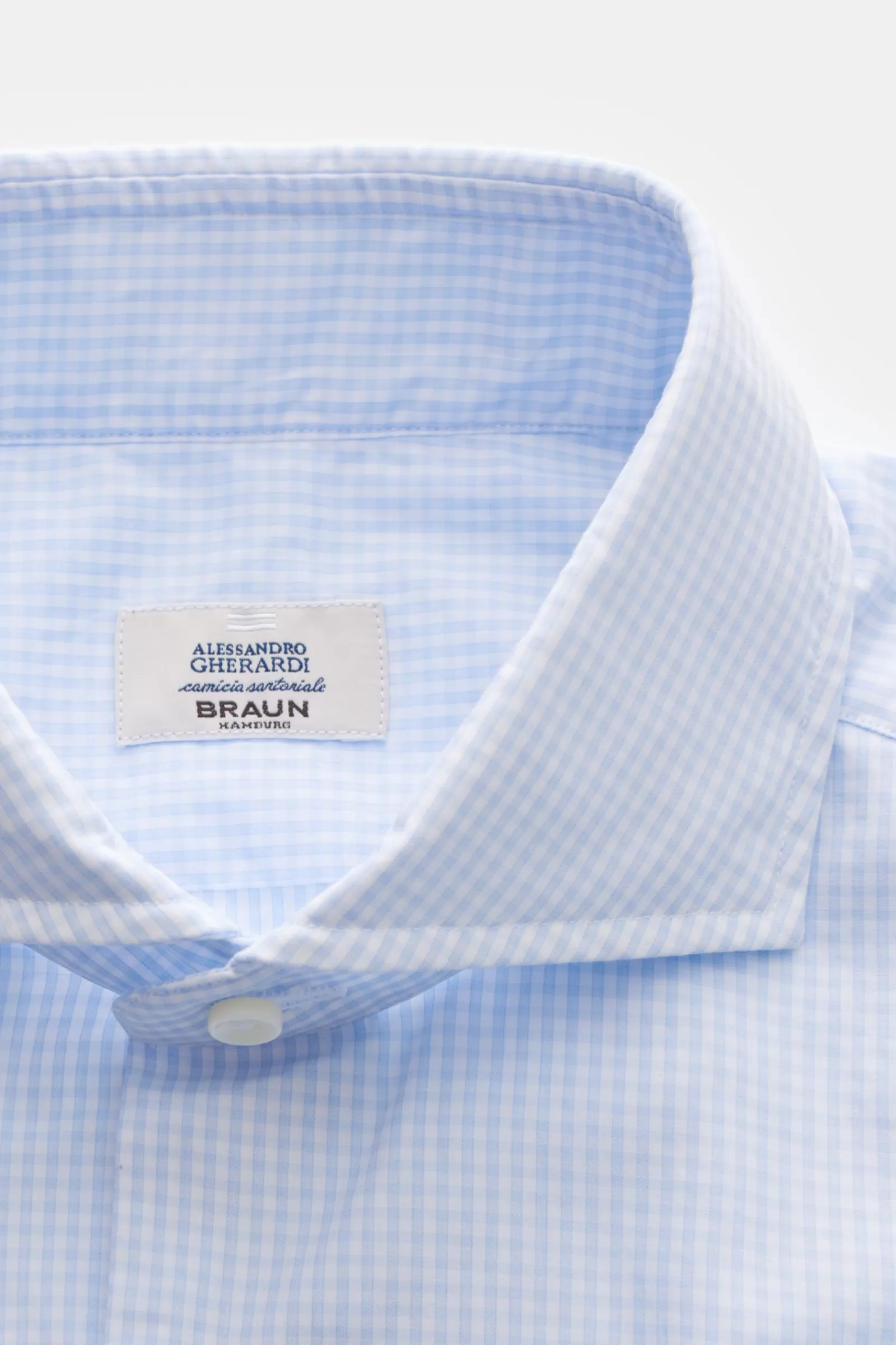 Casual Shirt Shark Collar Light Blue/White Checked>Gherardi Clearance