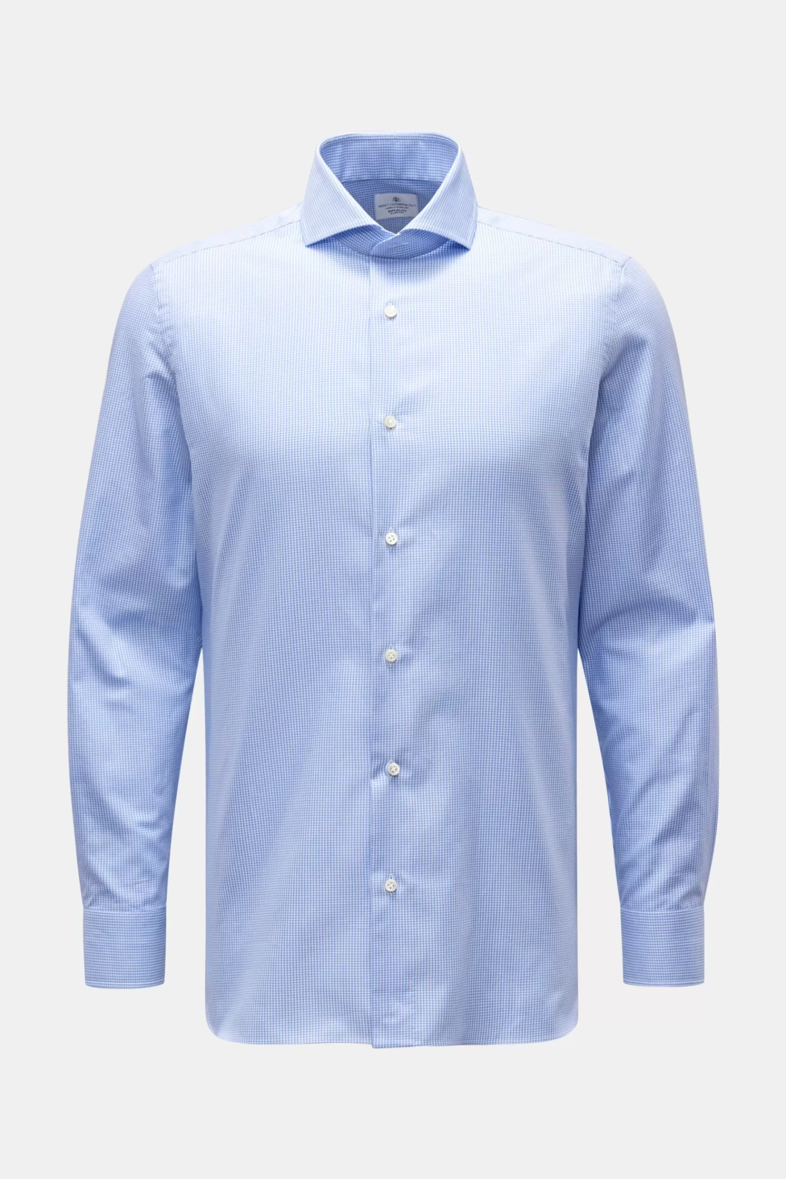 Business Shirt Shark Collar Light Blue/White Checked>Giampaolo Shop