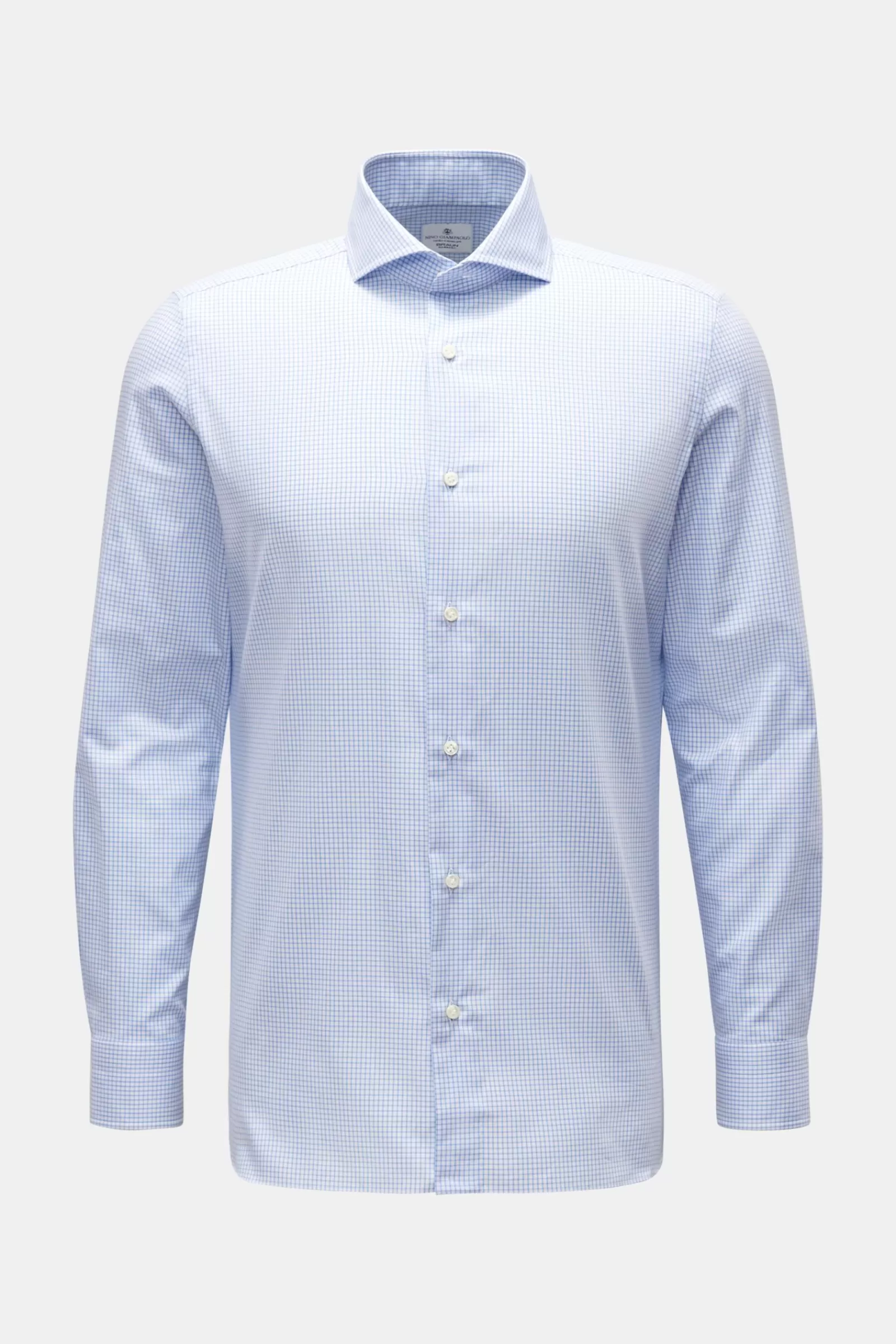 Business Shirt Shark Collar Light Blue/White Checked>Giampaolo Flash Sale