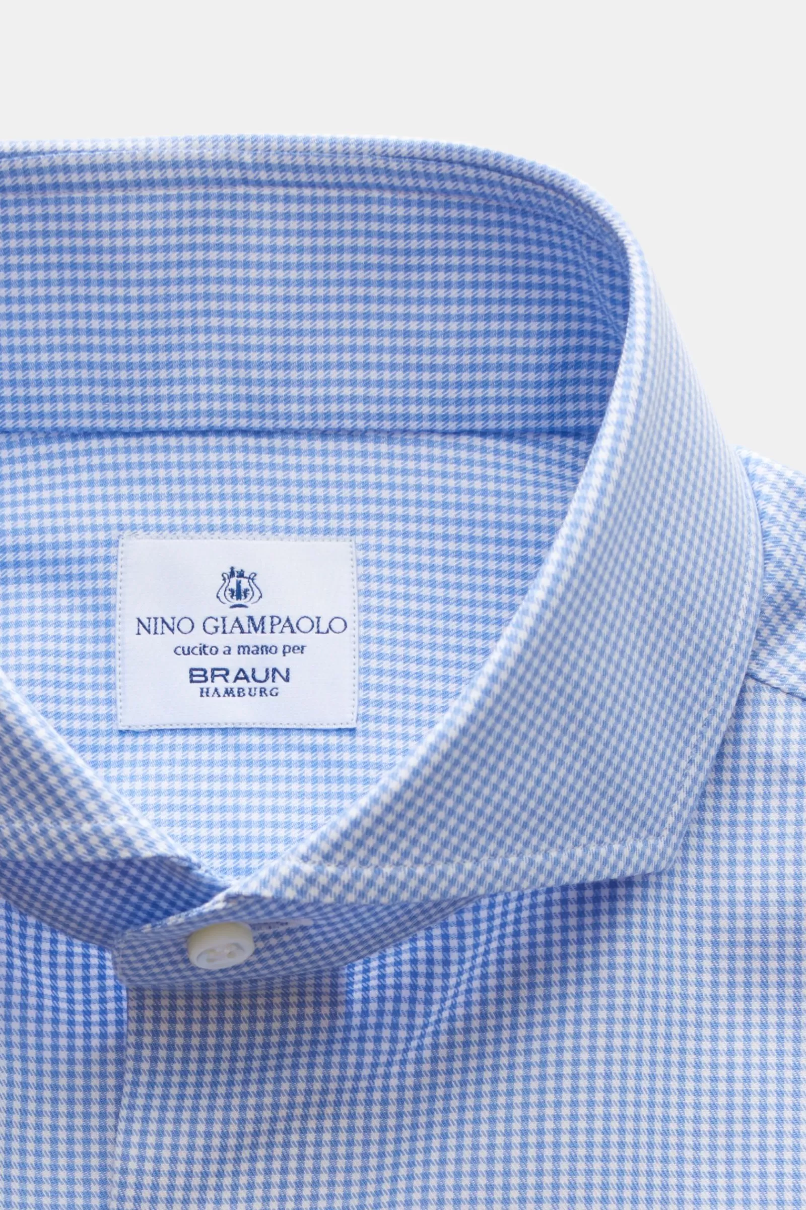 Business Shirt Shark Collar Light Blue/White Checked>Giampaolo Shop