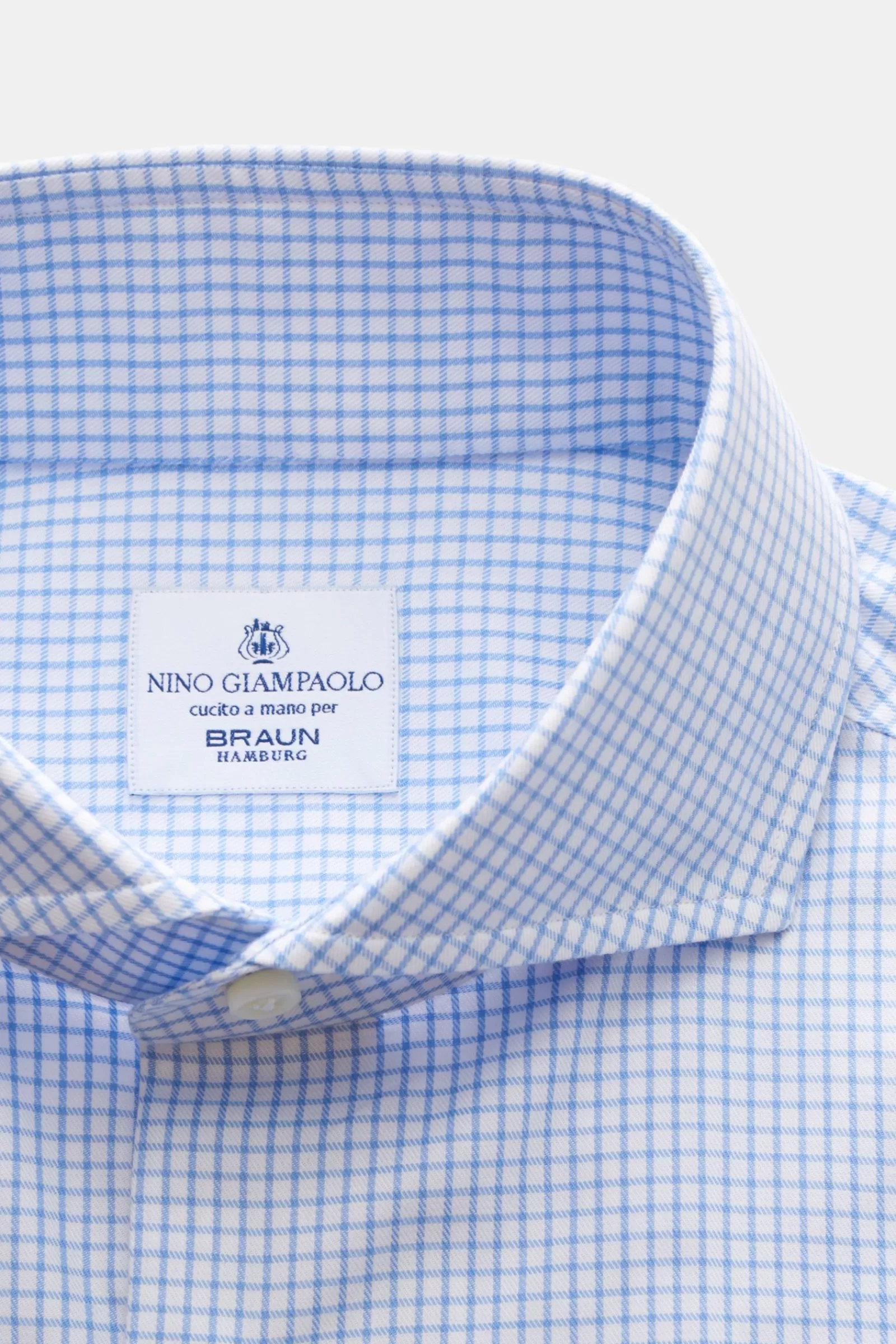 Business Shirt Shark Collar Light Blue/White Checked>Giampaolo Flash Sale