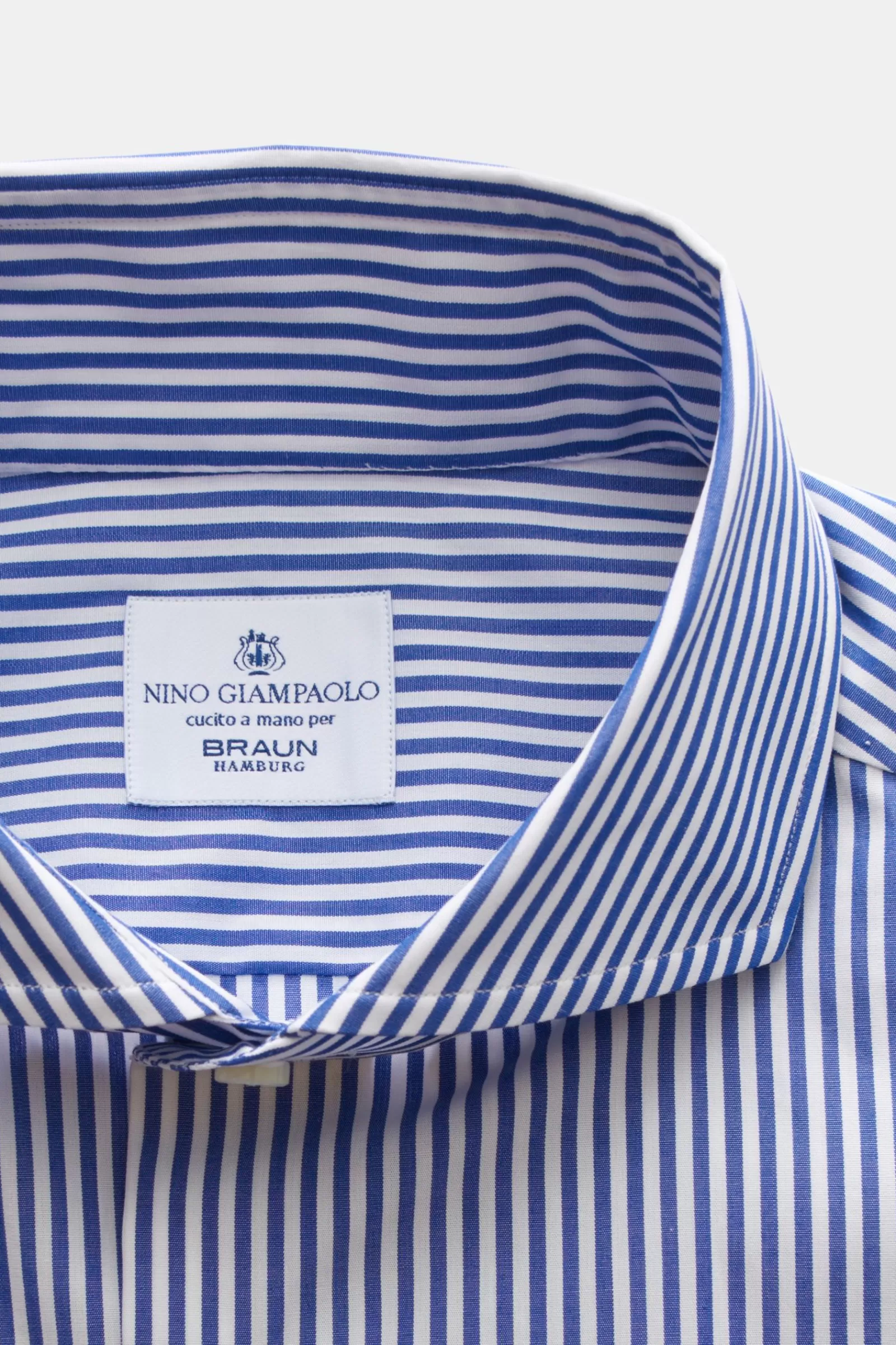 Business Shirt Shark Collar Navy/White Striped>Giampaolo Best