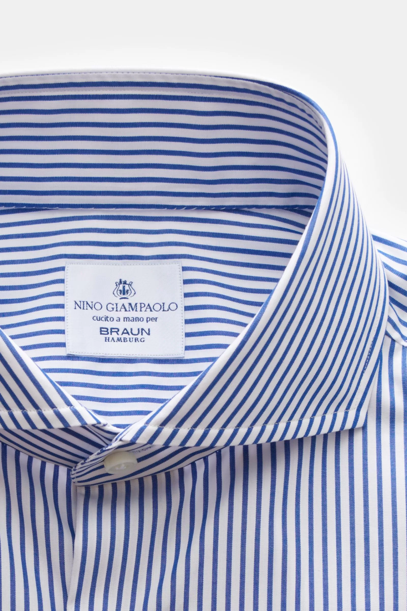 Business Shirt Shark Collar Navy/White Striped>Giampaolo Outlet