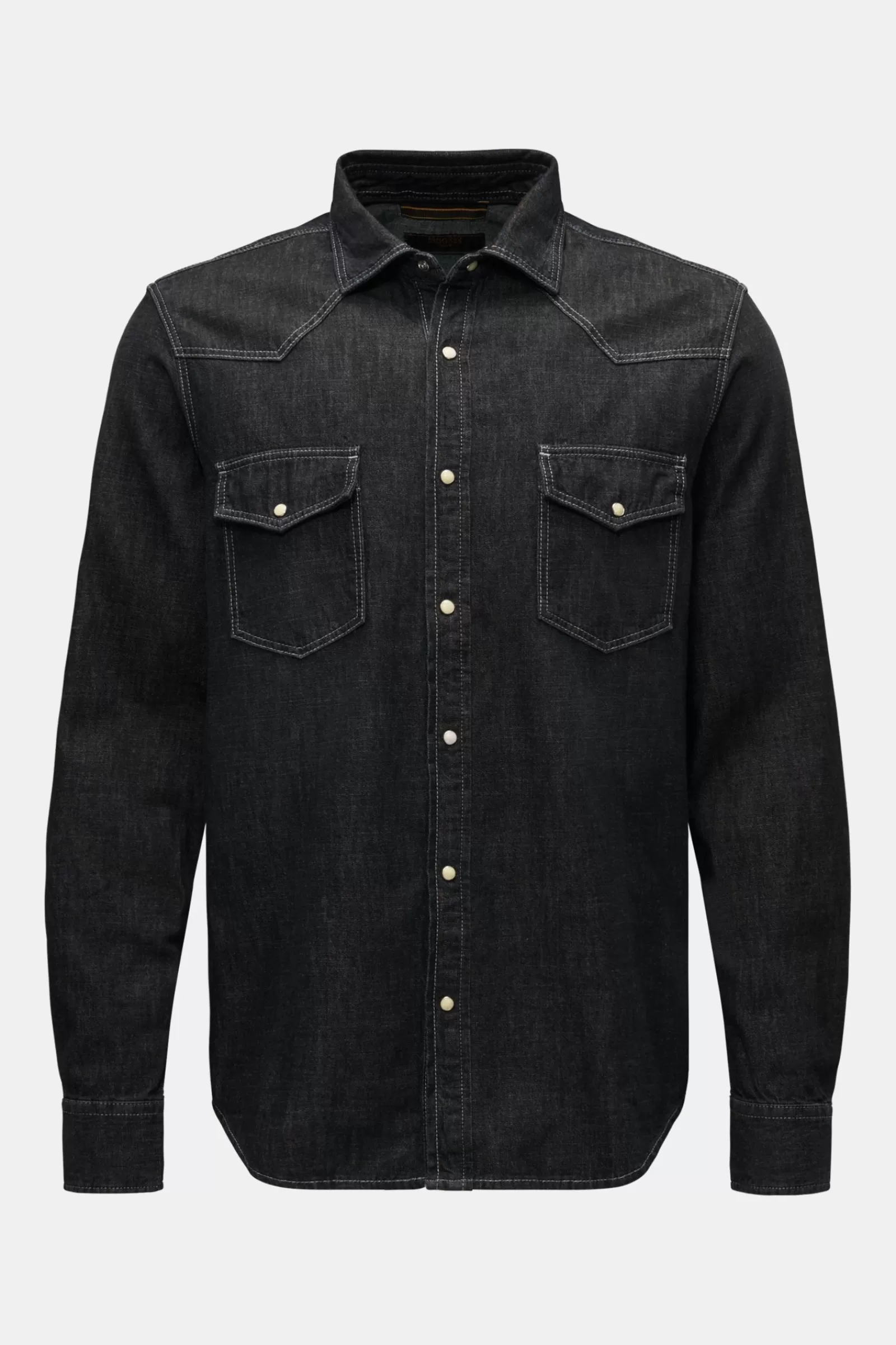 Denim Shirt 'Larrie' Narrow Collar Dark Grey>MOORER Best Sale