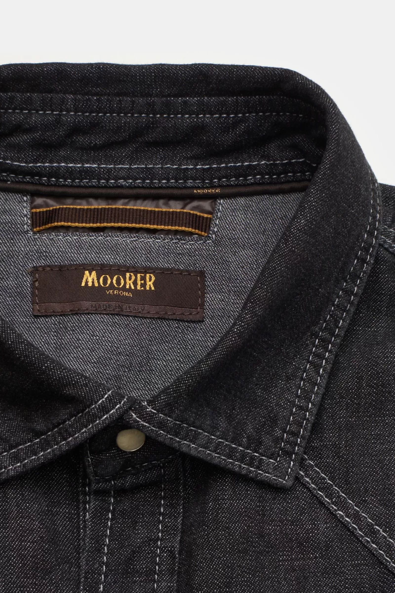 Denim Shirt 'Larrie' Narrow Collar Dark Grey>MOORER Best Sale