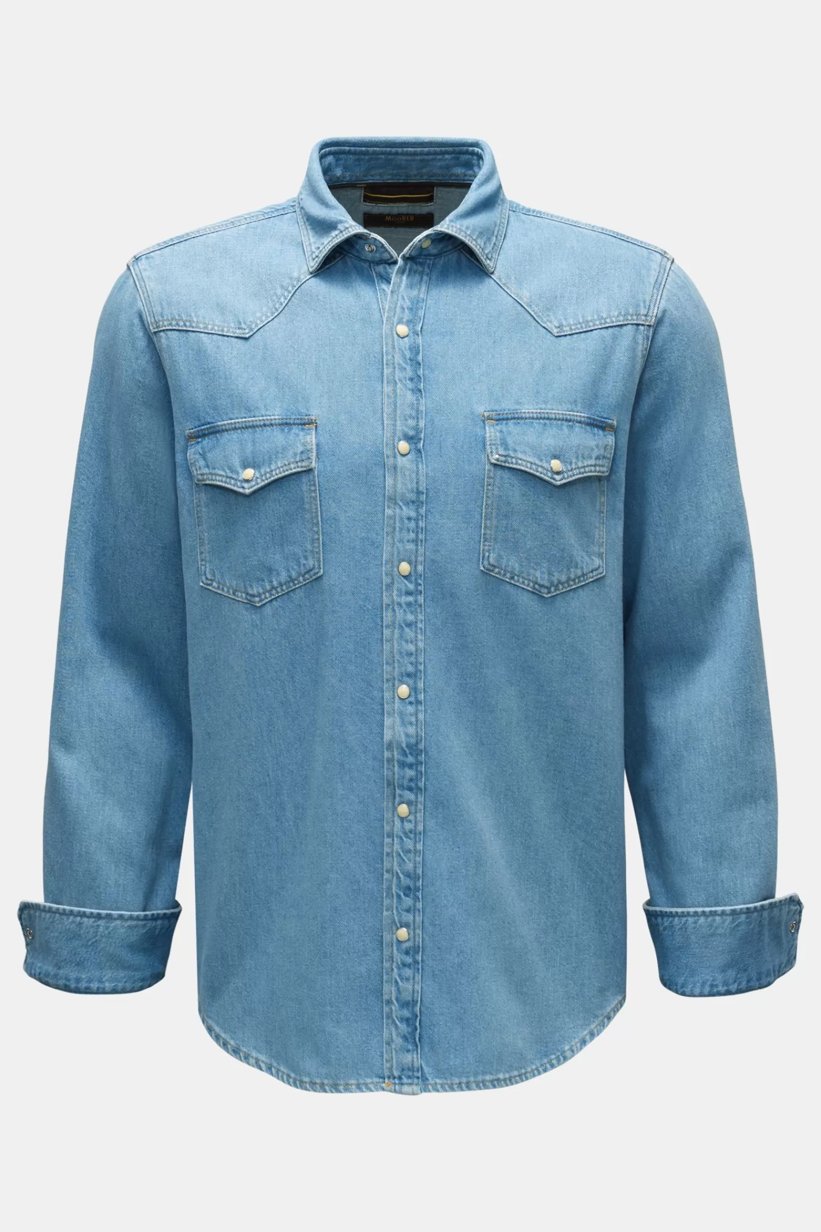 Denim Shirt 'Larrie' Narrow Collar Light Blue>MOORER Cheap