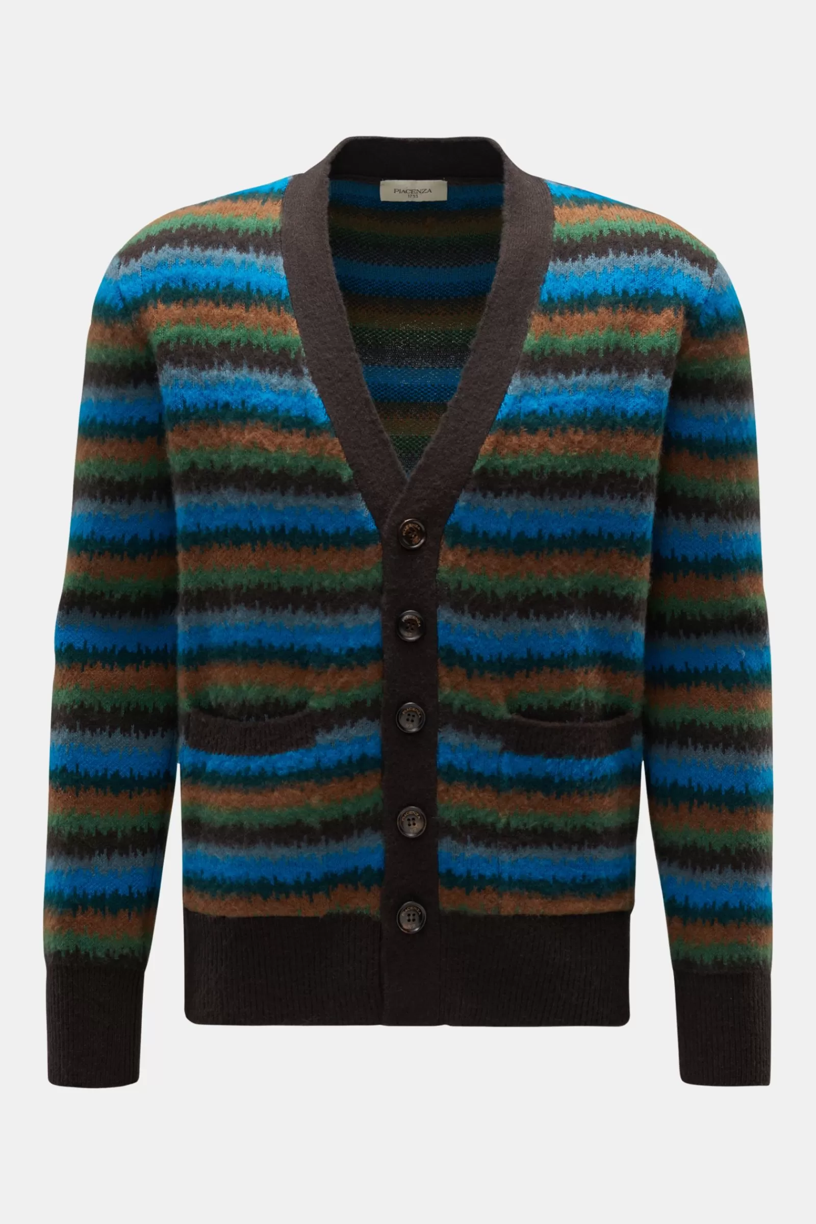 Cashmere Cardigan Dark Brown/Green/Blue Striped^Piacenza Flash Sale