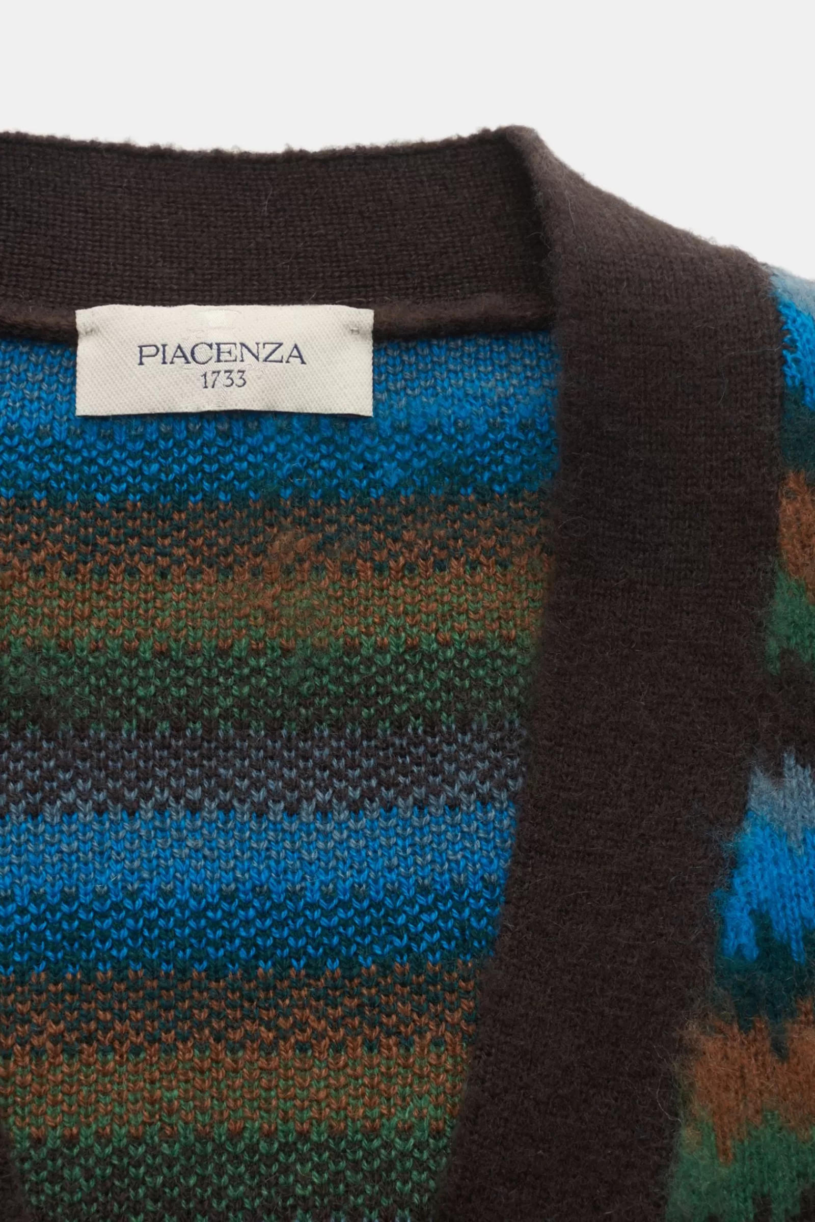 Cashmere Cardigan Dark Brown/Green/Blue Striped^Piacenza Flash Sale