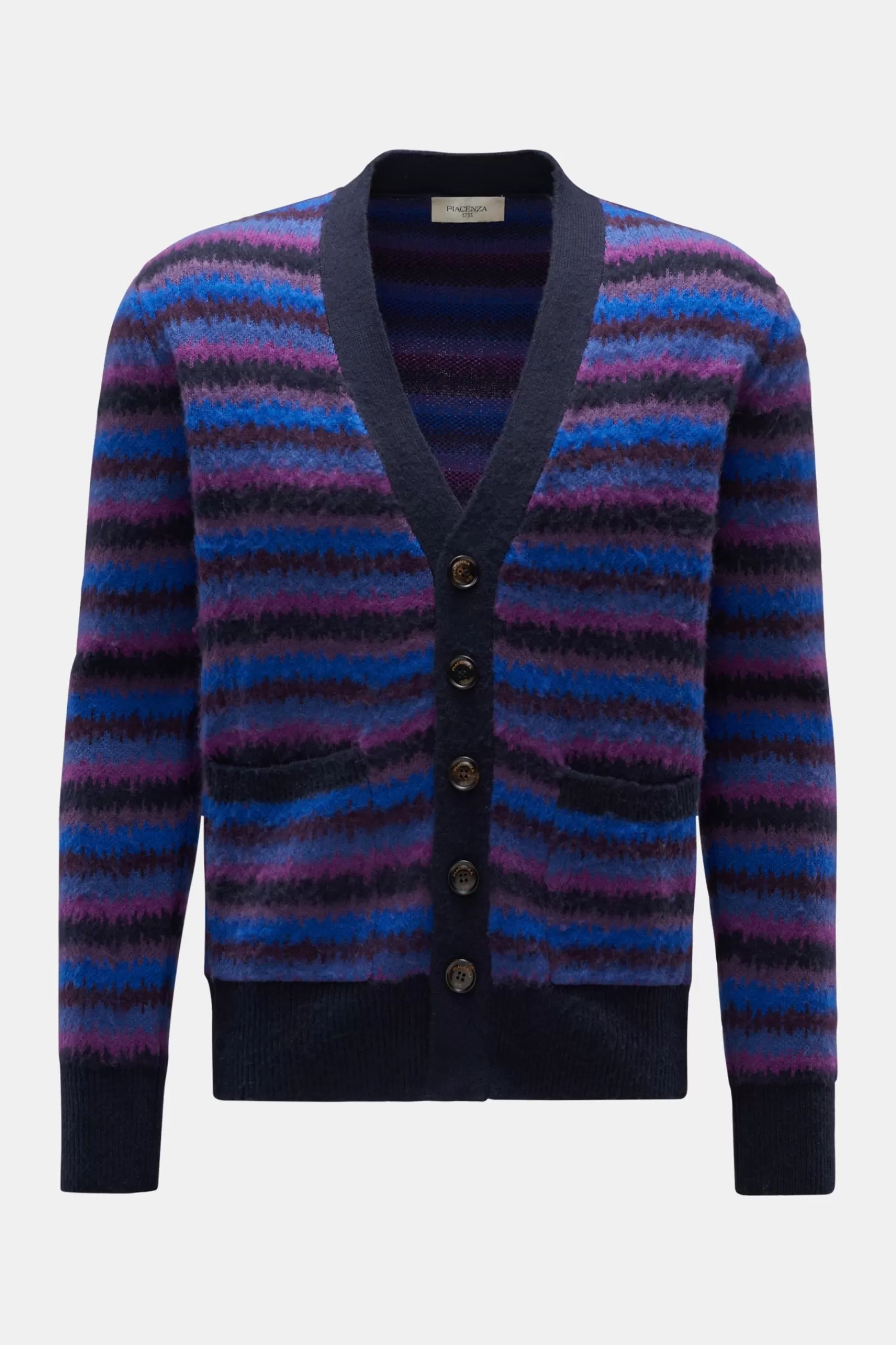 Cashmere Cardigan Navy/Purple/Blue Striped^Piacenza New