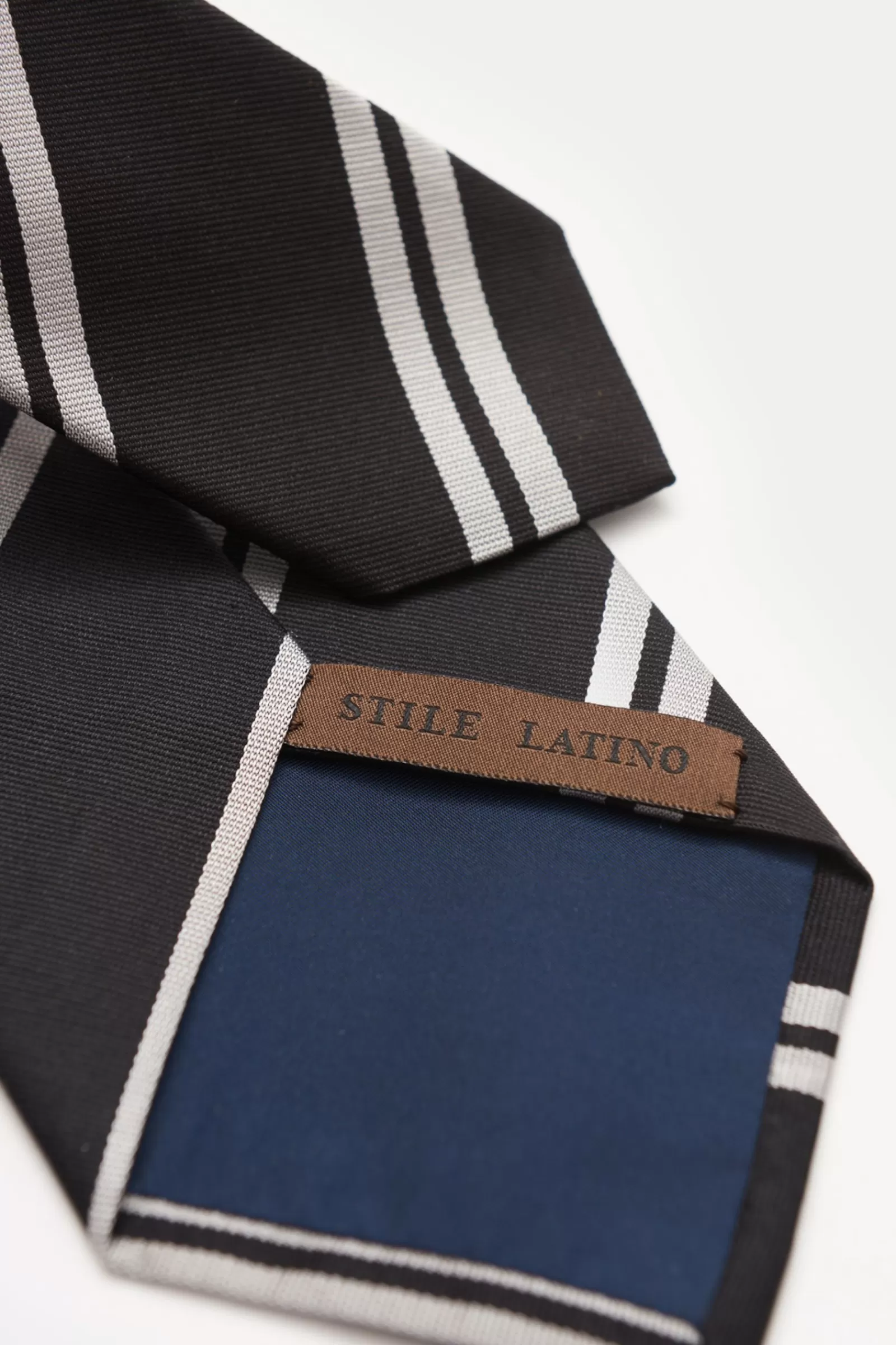 Silk Tie Black/Silver-Grey Striped^Stile Latino Cheap