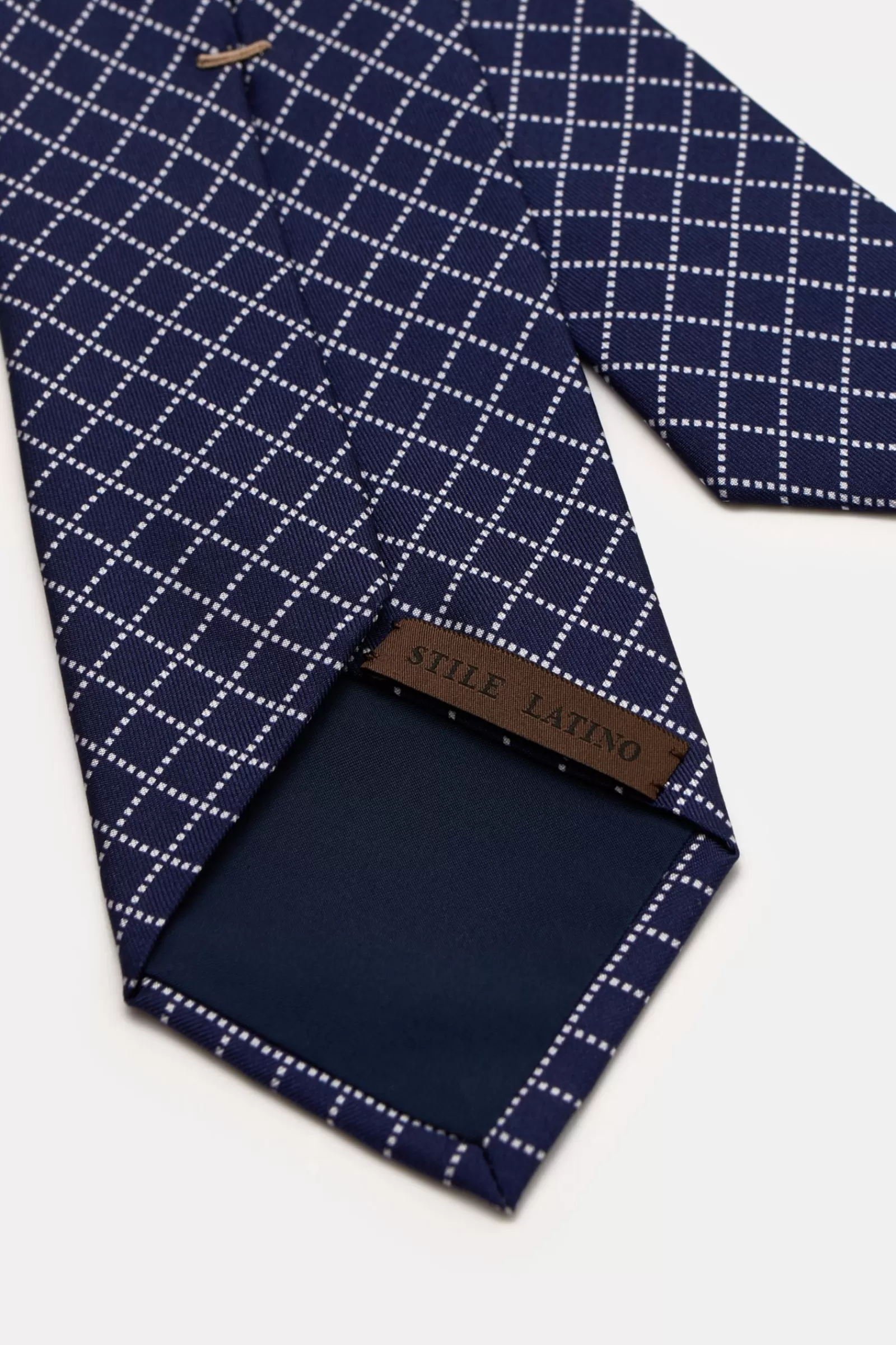 Silk Tie Navy/White Checked^Stile Latino Fashion