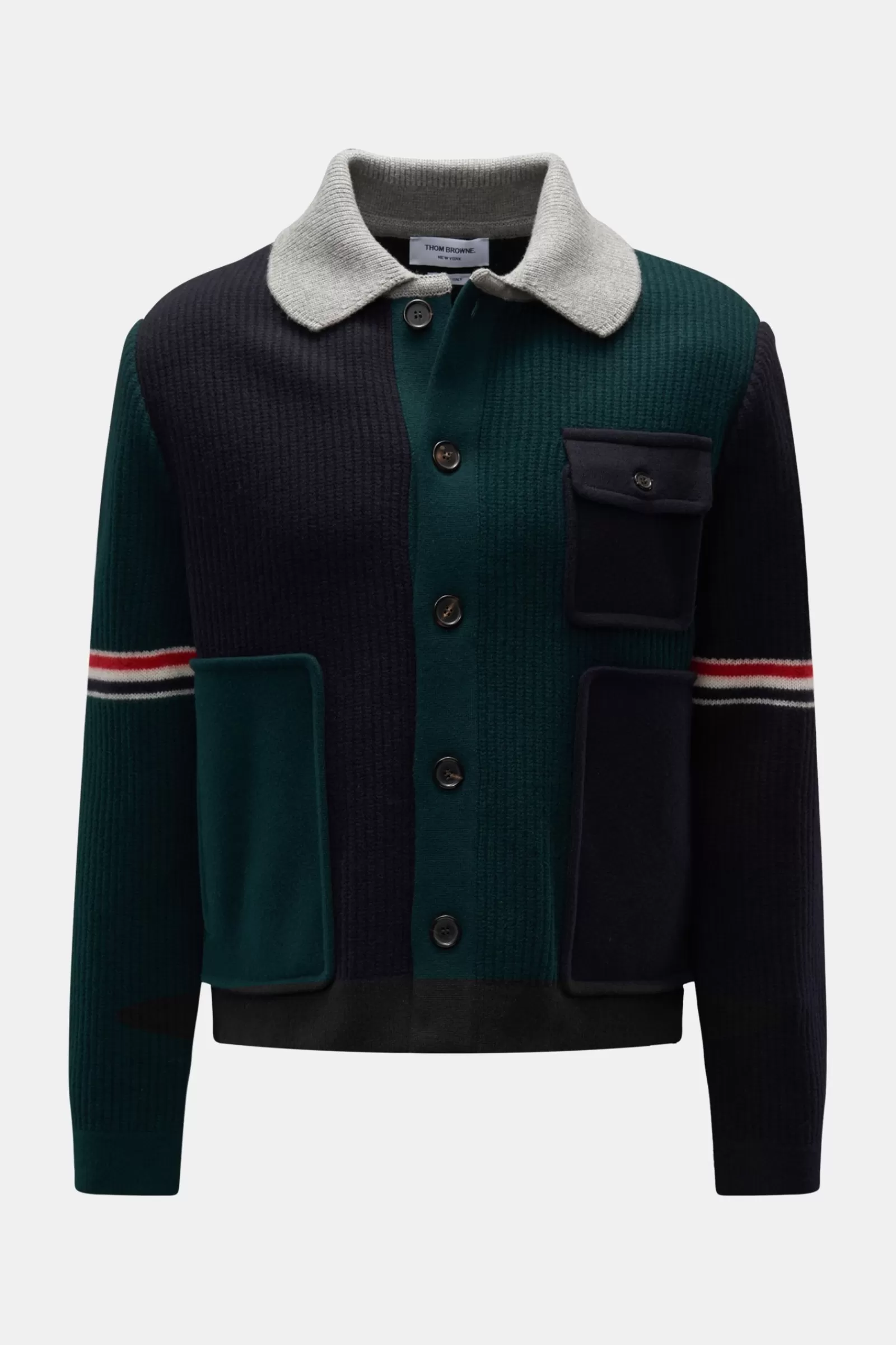 Cardigan Navy/Dark Green/Light Grey^Thom Browne Fashion