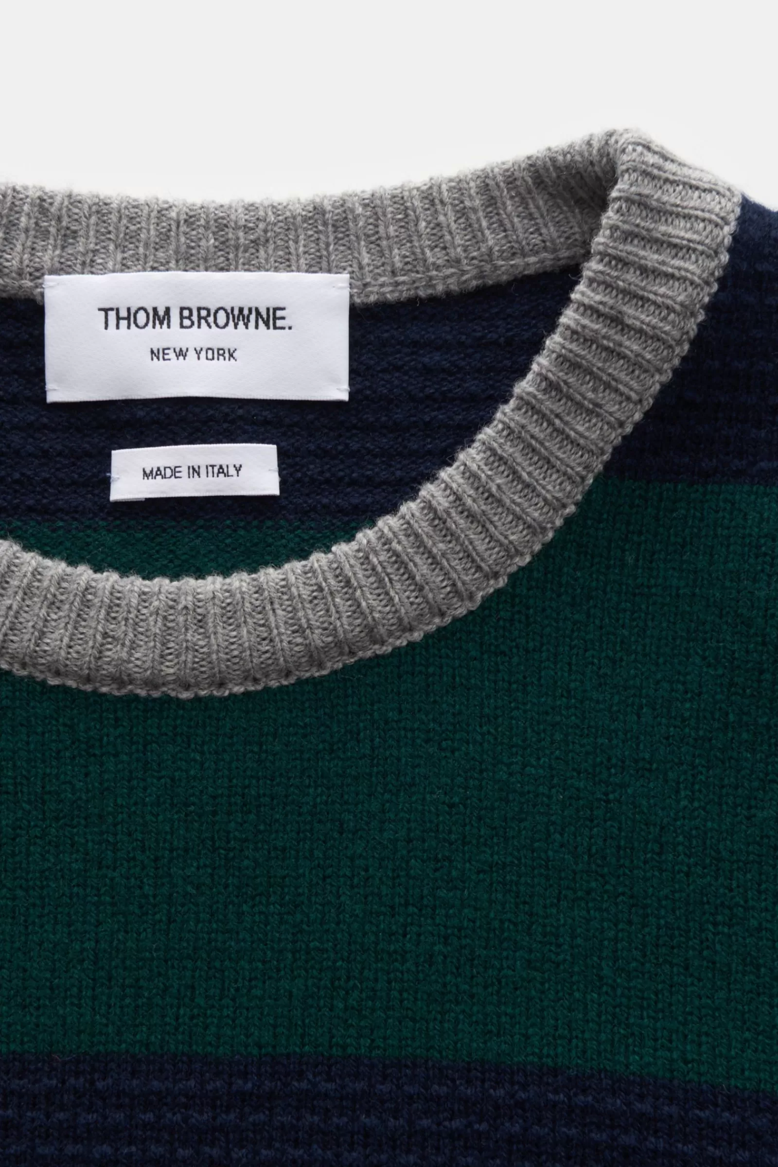 Crew Neck Jumper Green/Blue Striped^Thom Browne Shop