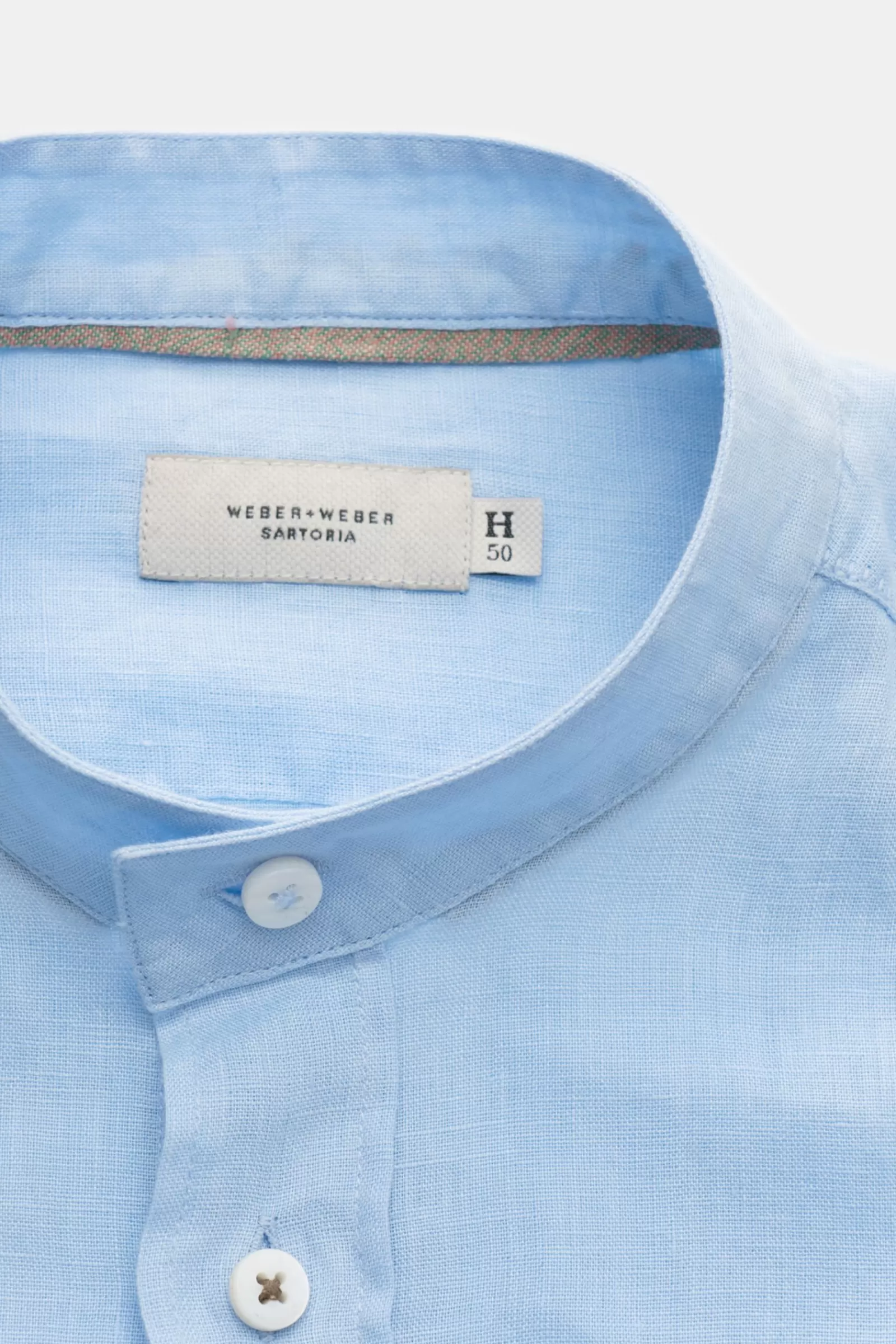 Weber + Weber Linen Shirt Grandad Collar Light Blue>Weber+Weber Online