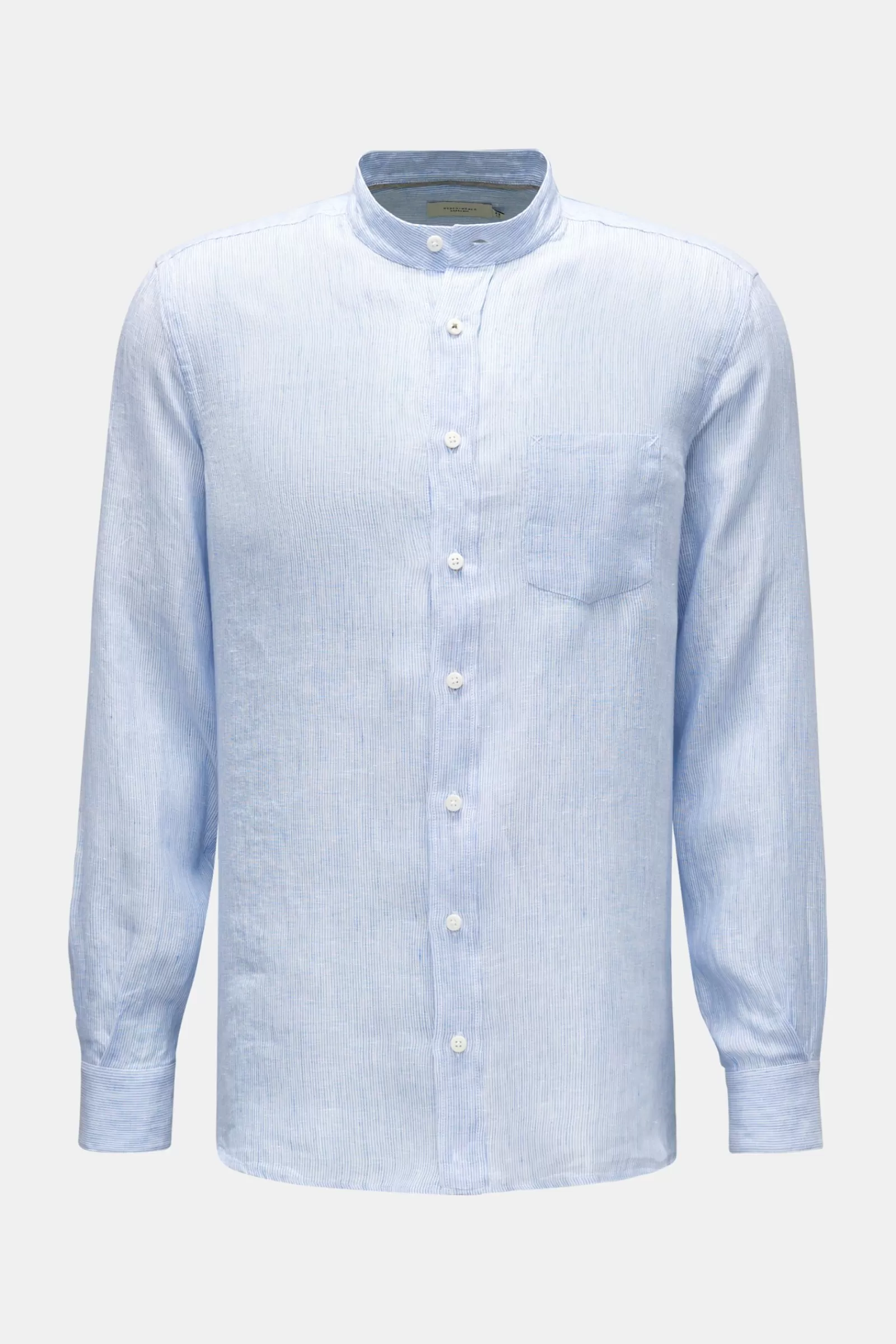 Weber + Weber Linen Shirt Grandad Collar Smoky Blue/White Striped>Weber+Weber Clearance